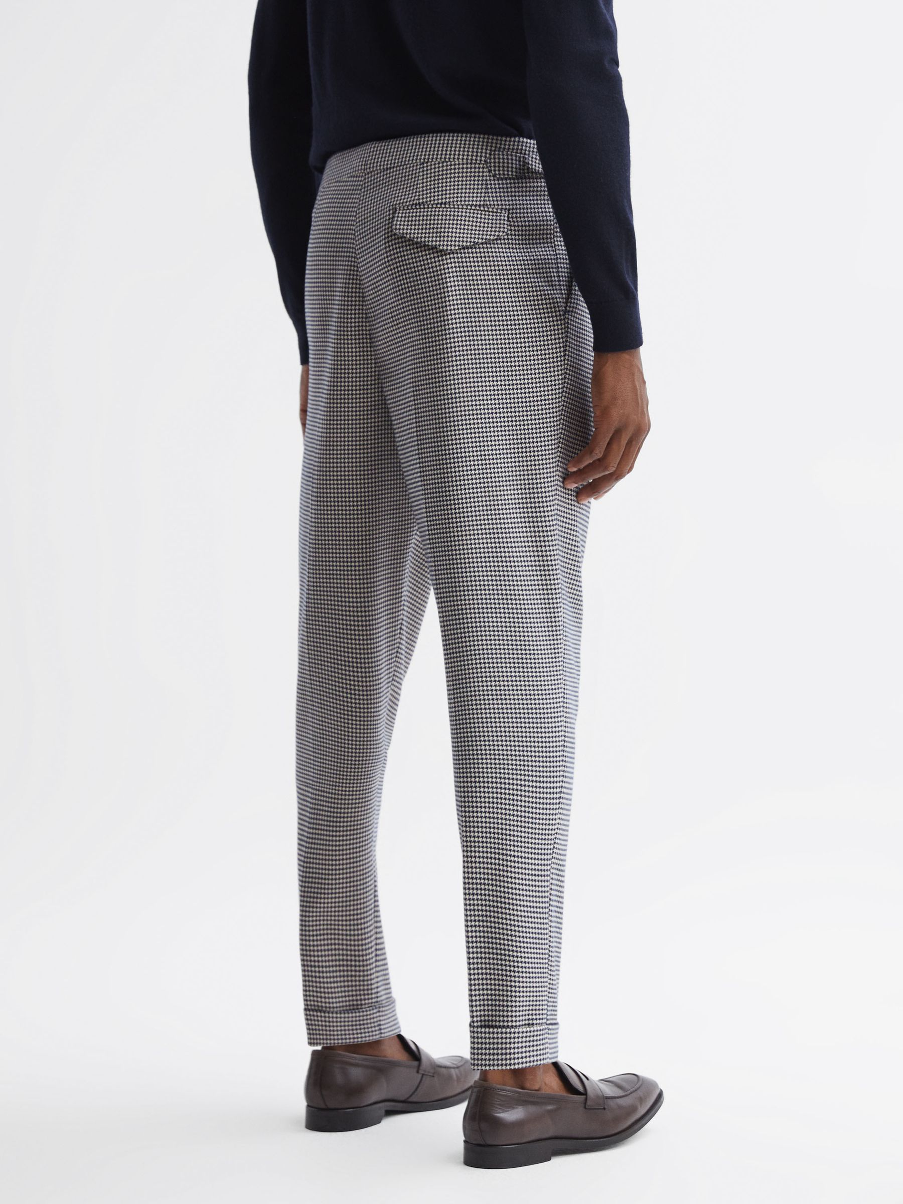 Slim Fit Puppytooth Adjuster Trousers in Grey - image 5