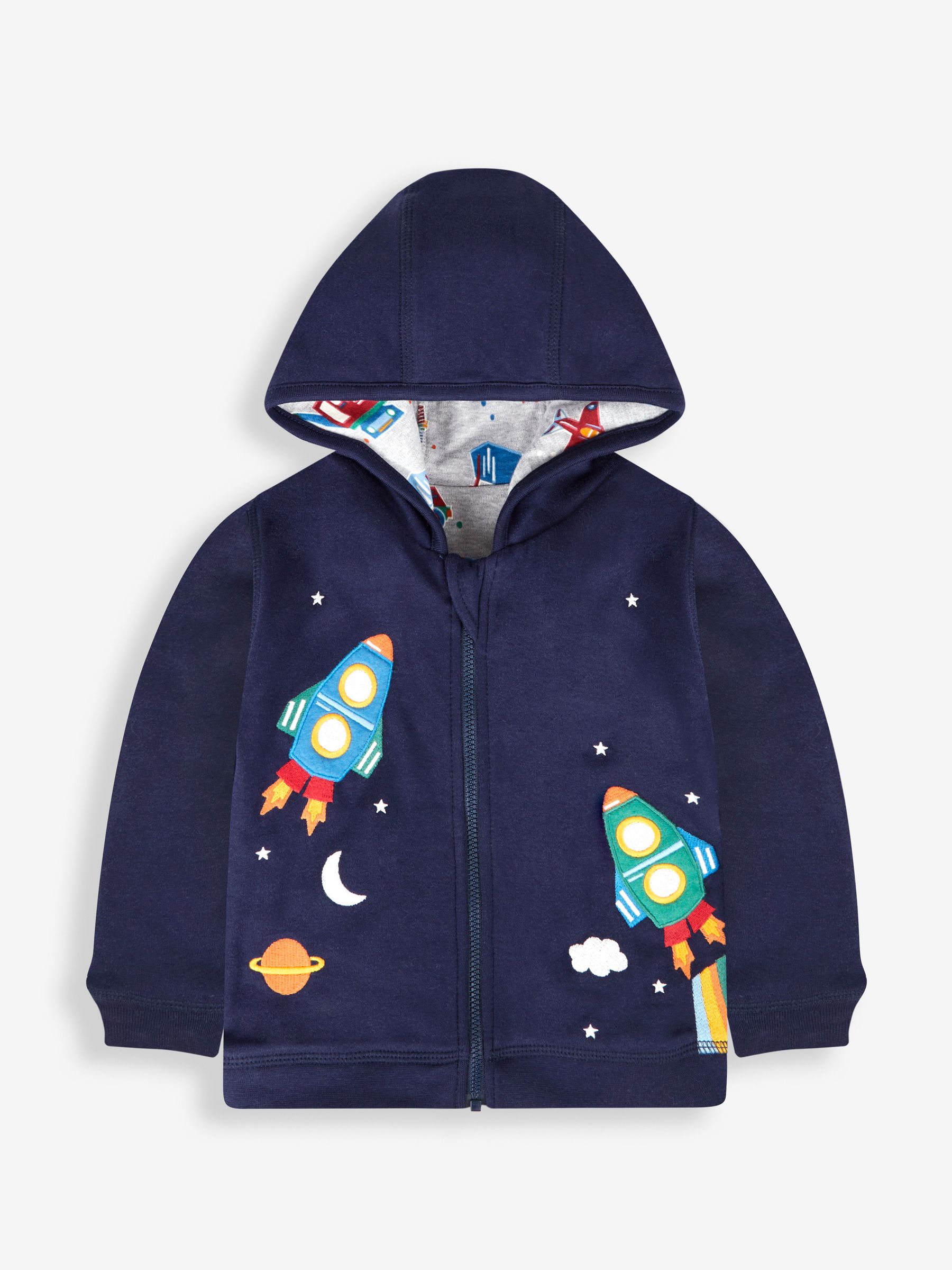 Navy Blue Rocket Appliqué Reversible Hoodie - Image 2 of 7
