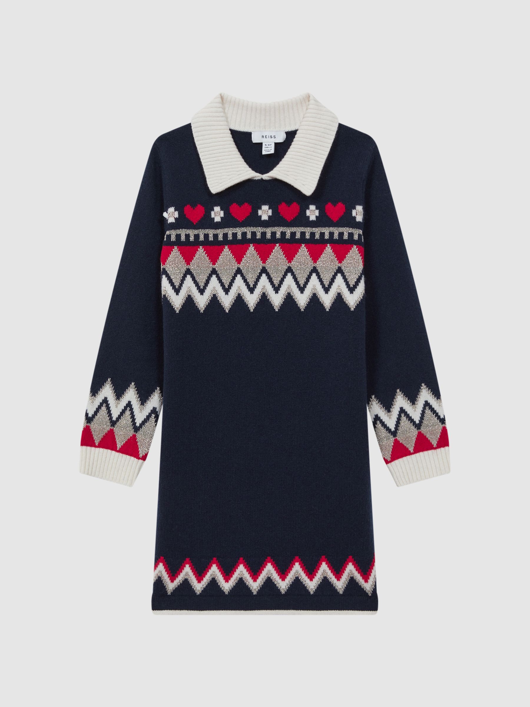 9-14 yrs Fairisle Pattern Knitted Dress in Navy - Image 2 of 6