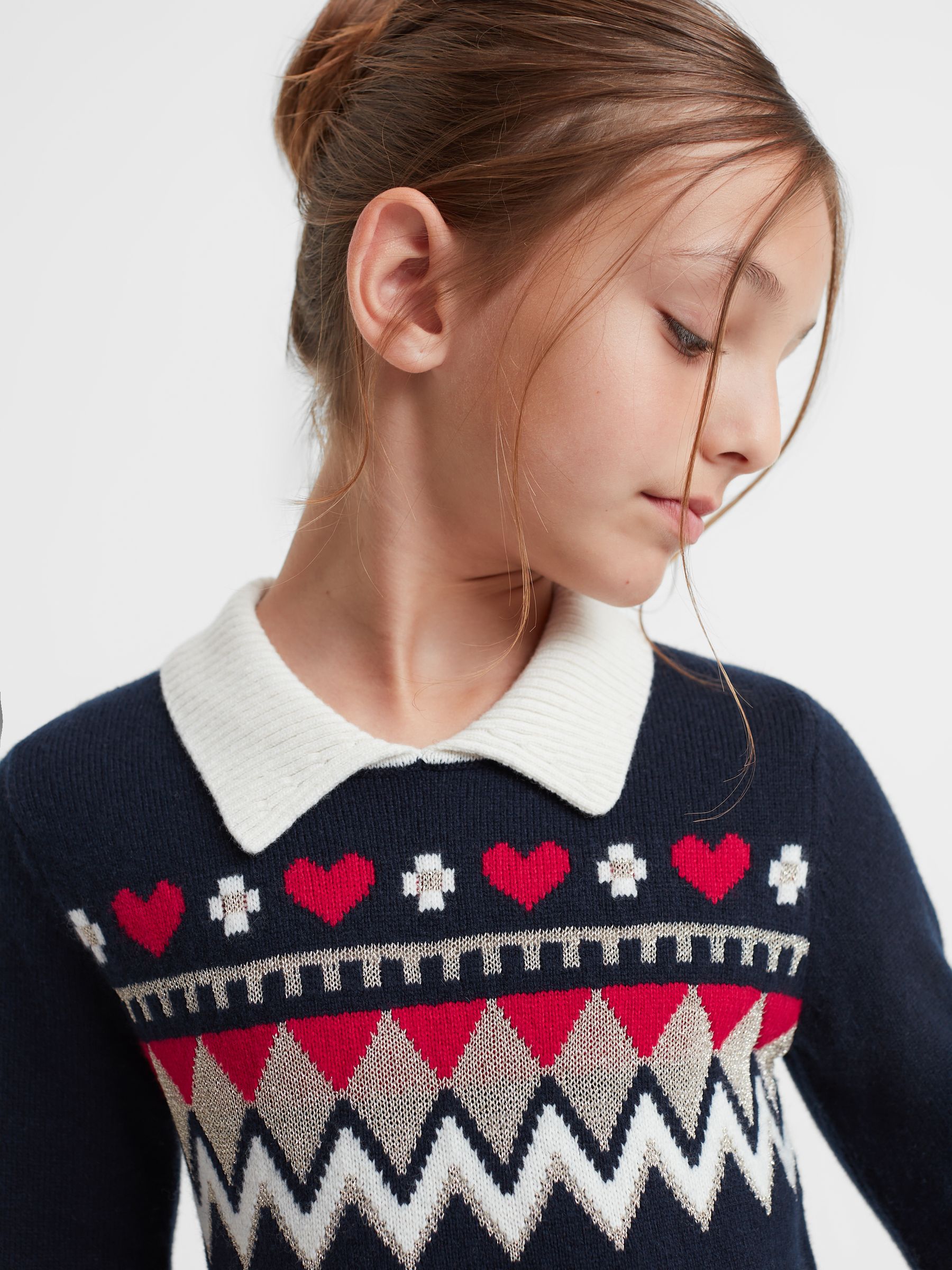 9-14 yrs Fairisle Pattern Knitted Dress in Navy - Image 4 of 6