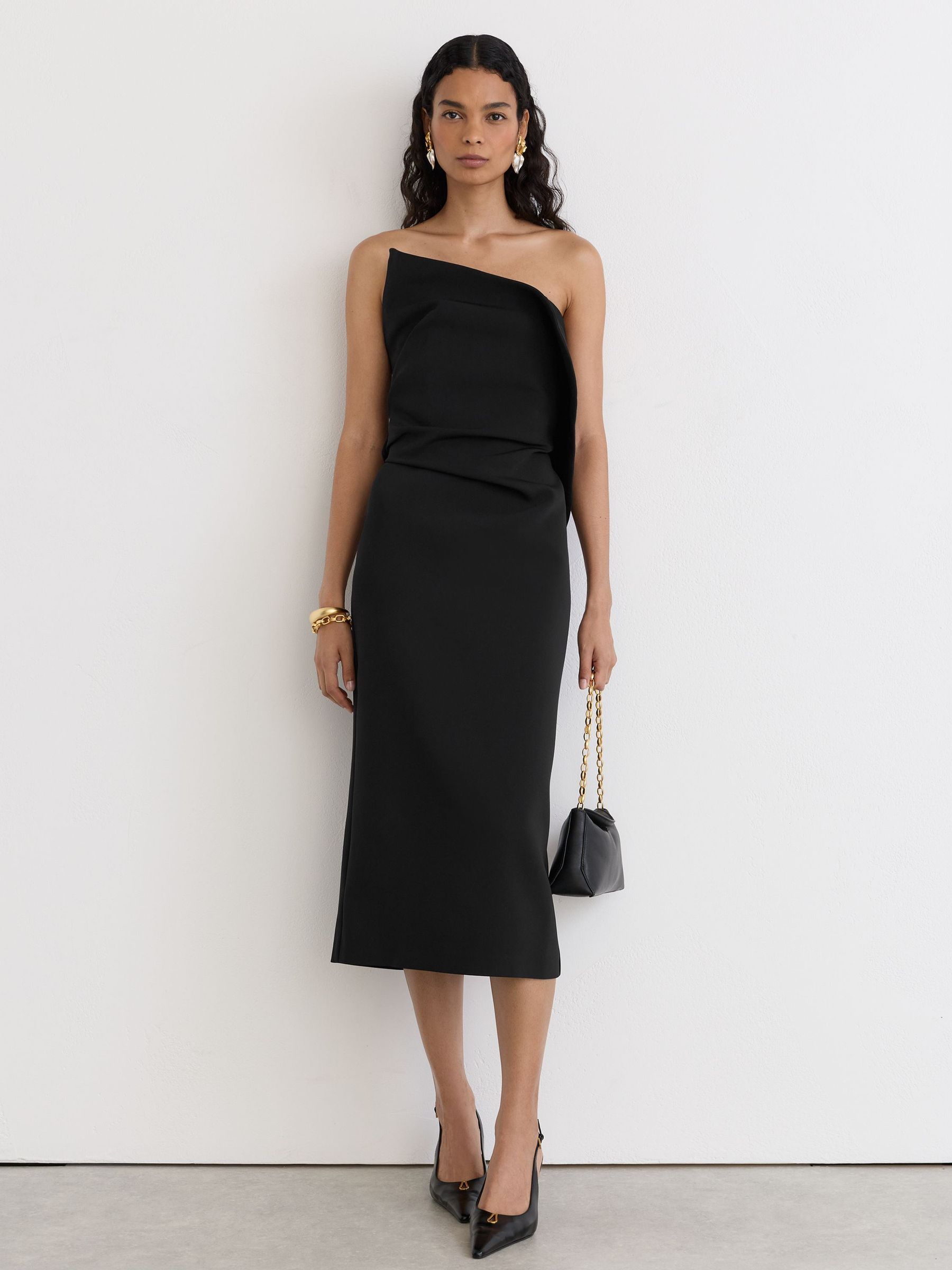 Structured Strapless Midi Dress in Black - Image 3 of 7