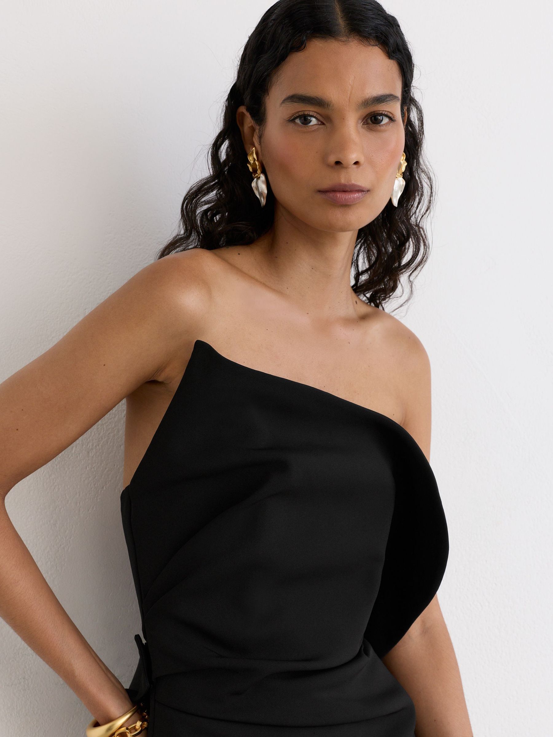 Structured Strapless Midi Dress in Black - Image 4 of 7