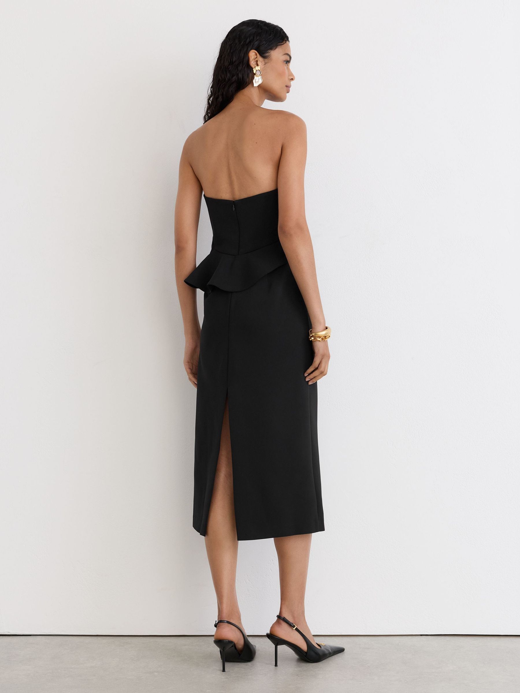 Structured Strapless Midi Dress in Black - Image 6 of 7