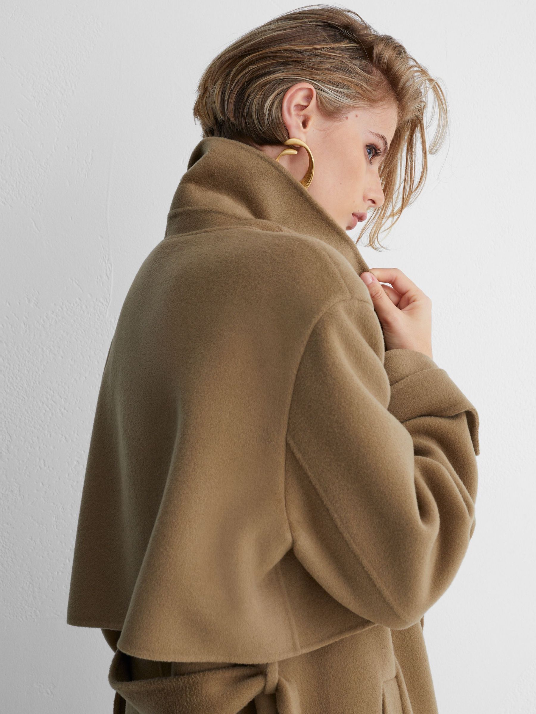 Atelier Wool Blindseam Double-Breasted Coat in Khaki - Image 3 of 9