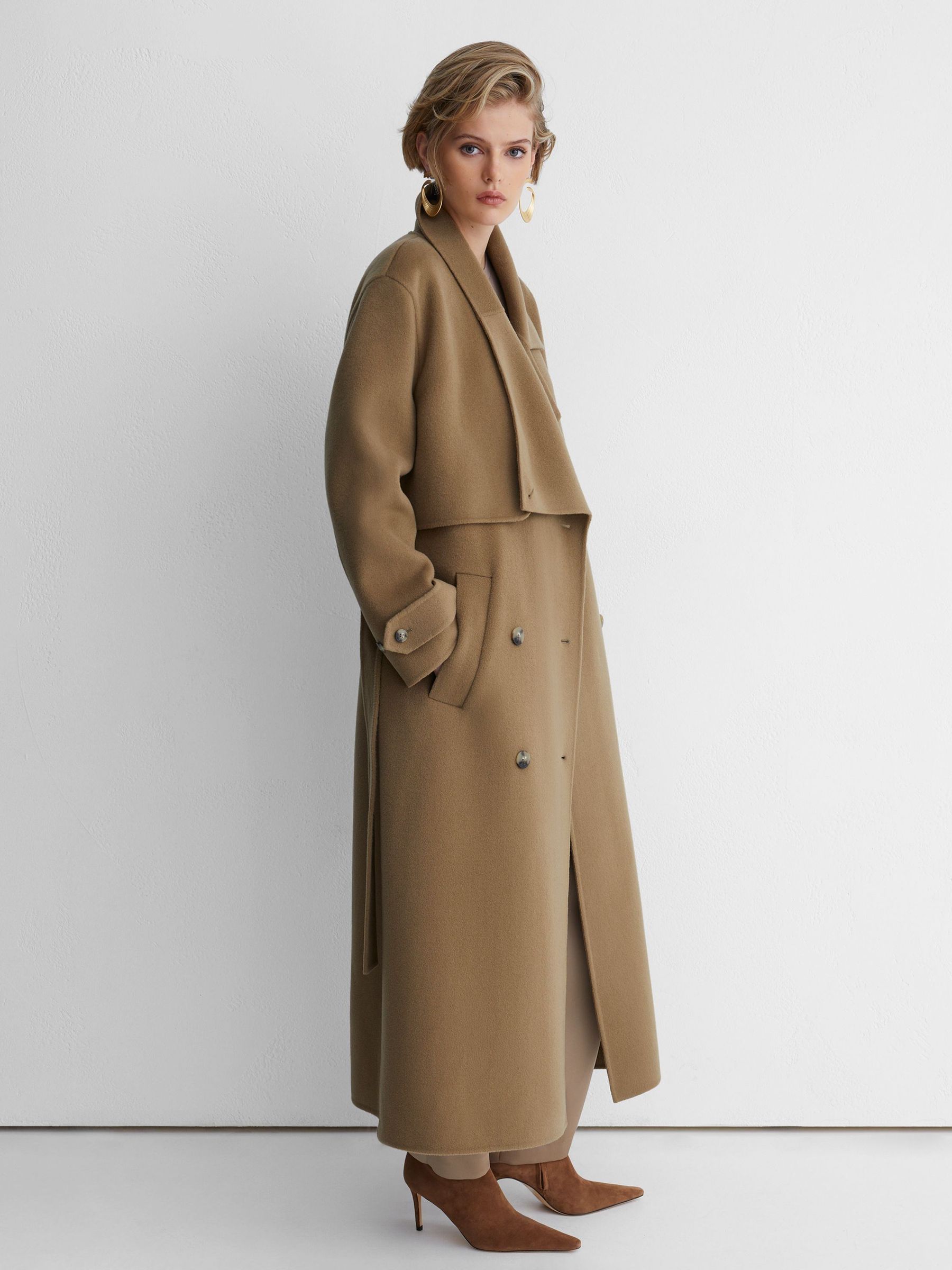 Atelier Wool Blindseam Double-Breasted Coat in Khaki - Image 5 of 9