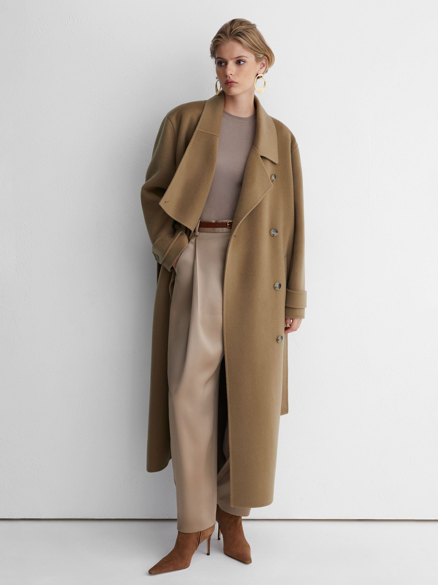 Atelier Wool Blindseam Double-Breasted Coat in Khaki - Image 6 of 9