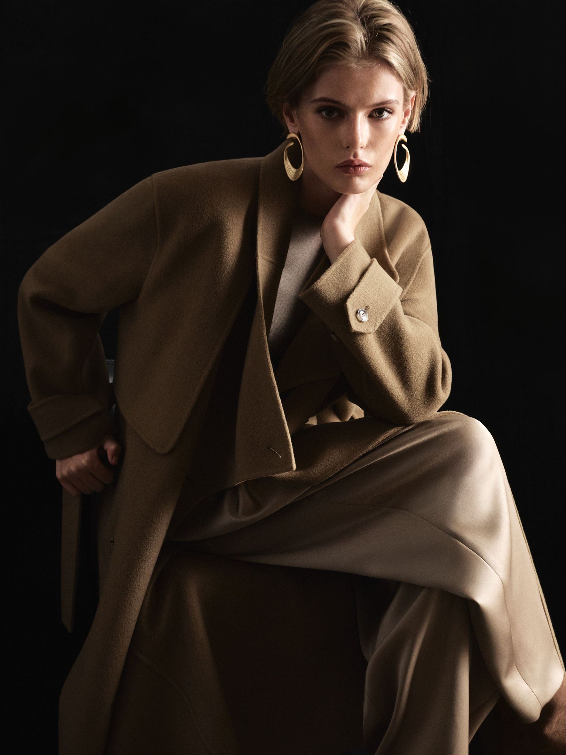 Atelier Wool Blindseam Double-Breasted Coat in Khaki - Image 7 of 9