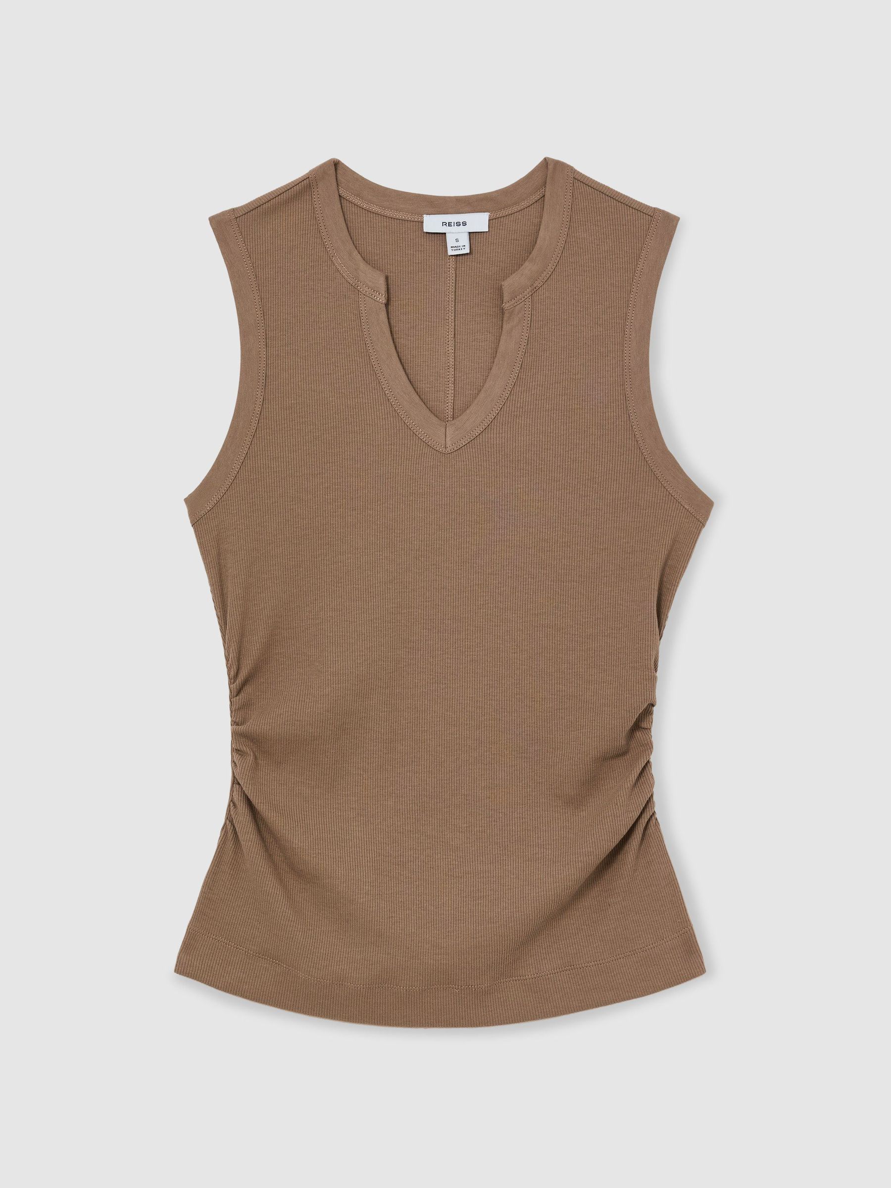 Cotton-Stretch Notch-Detail Vest in Taupe Neutral - Image 2 of 5