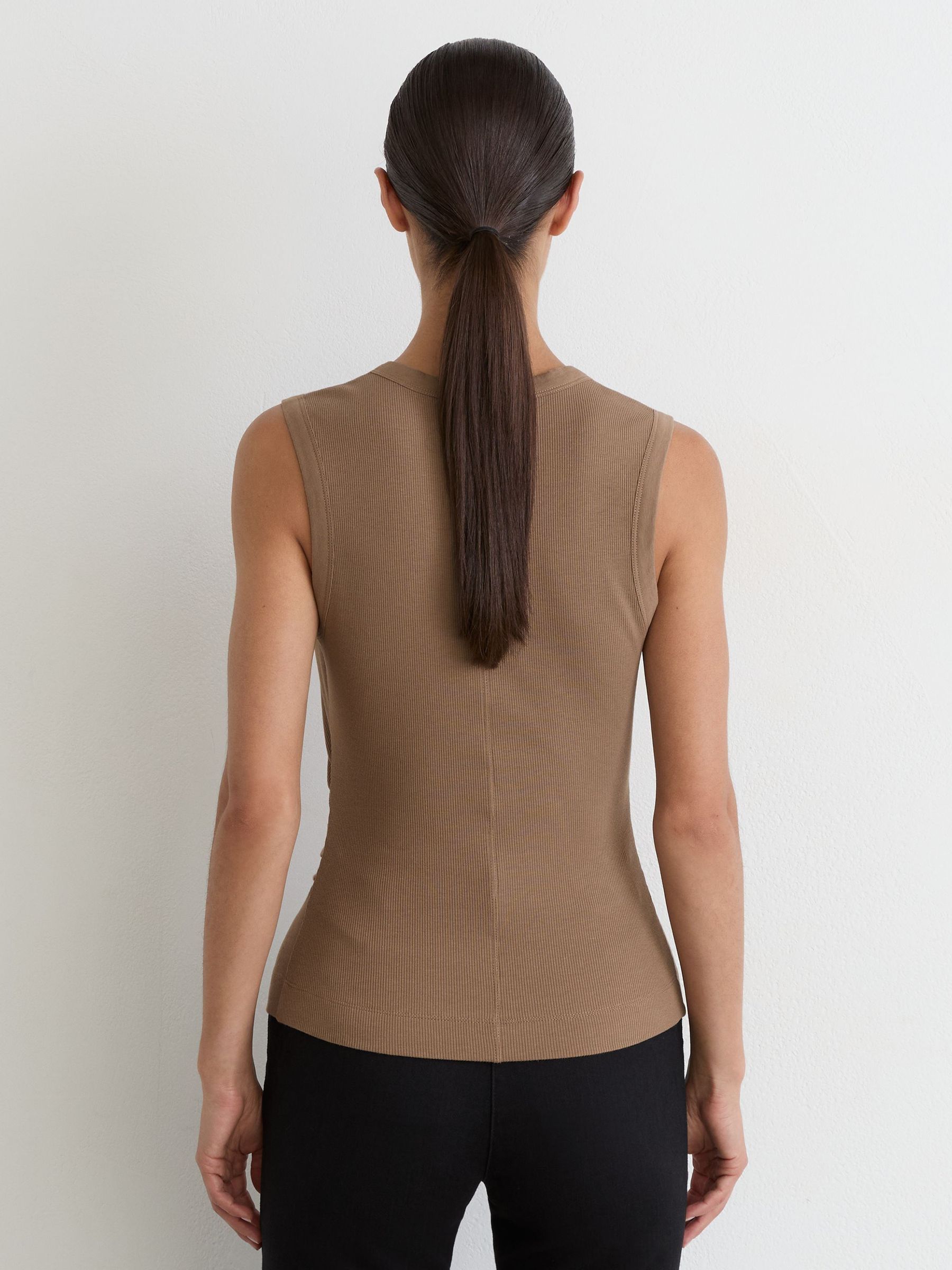 Cotton-Stretch Notch-Detail Vest in Taupe Neutral - Image 4 of 5