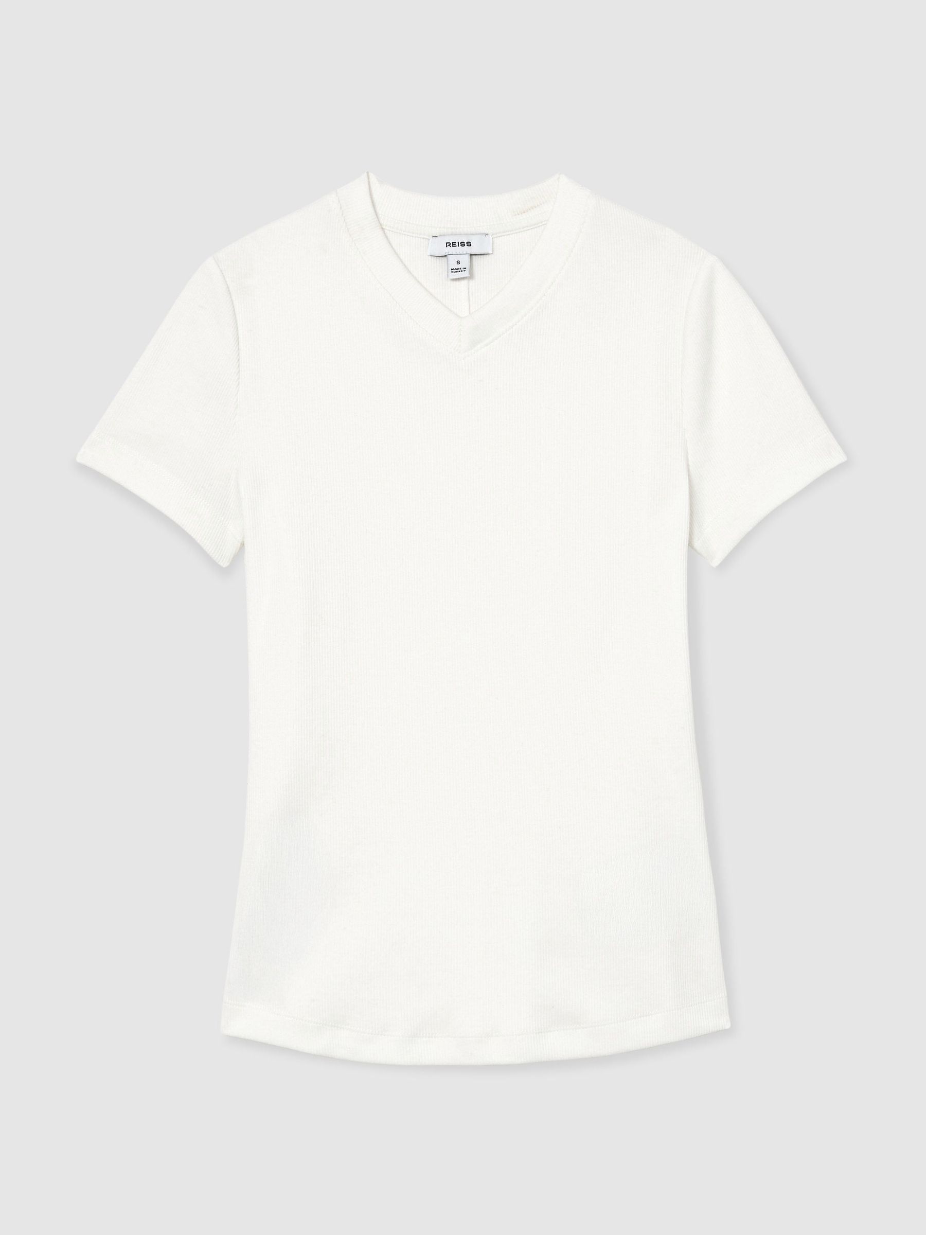 Cotton-Stretch High V-Neck T-Shirt in White - Image 2 of 5