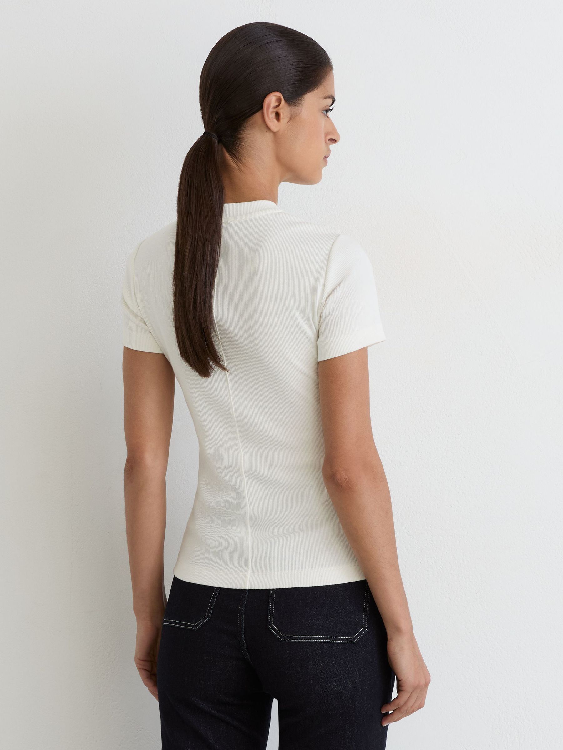 Cotton-Stretch High V-Neck T-Shirt in White - Image 4 of 5