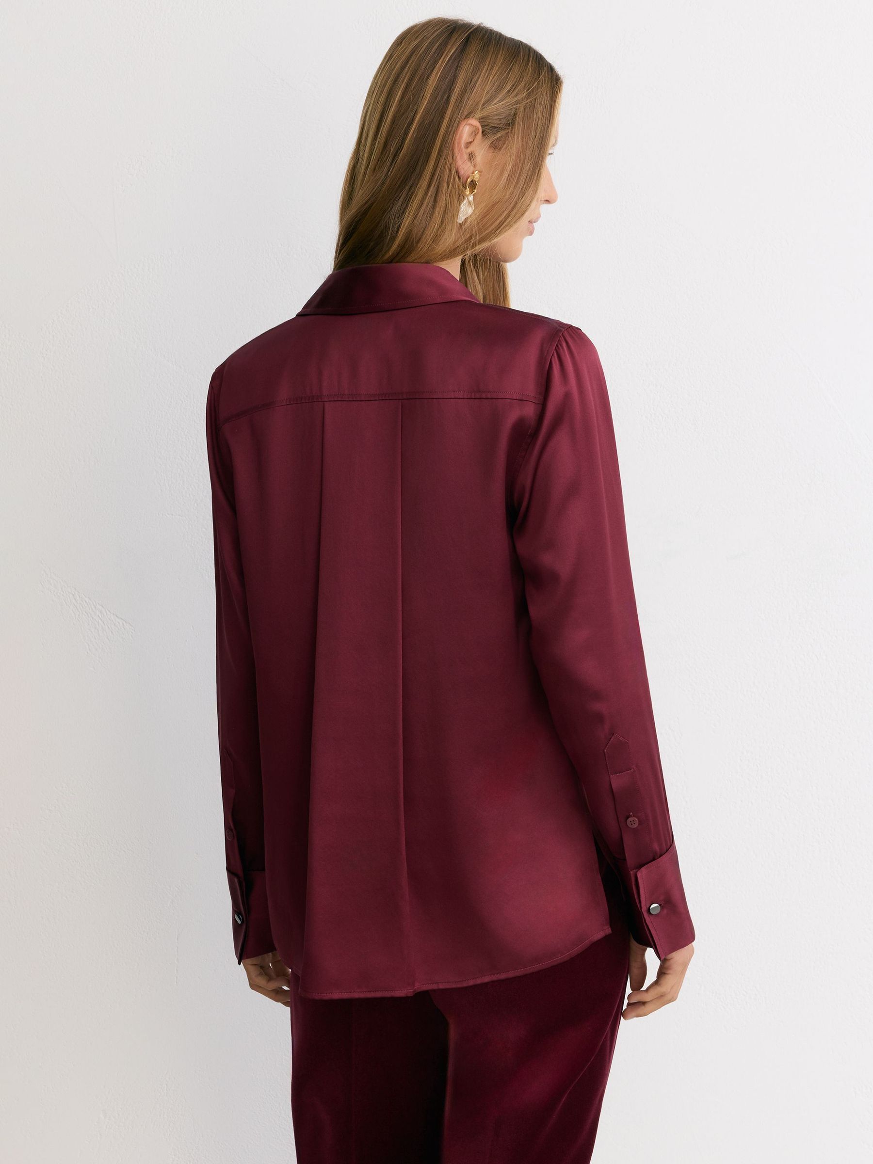 Silk-Satin Concealed-Placket Shirt in Red - Image 5 of 6