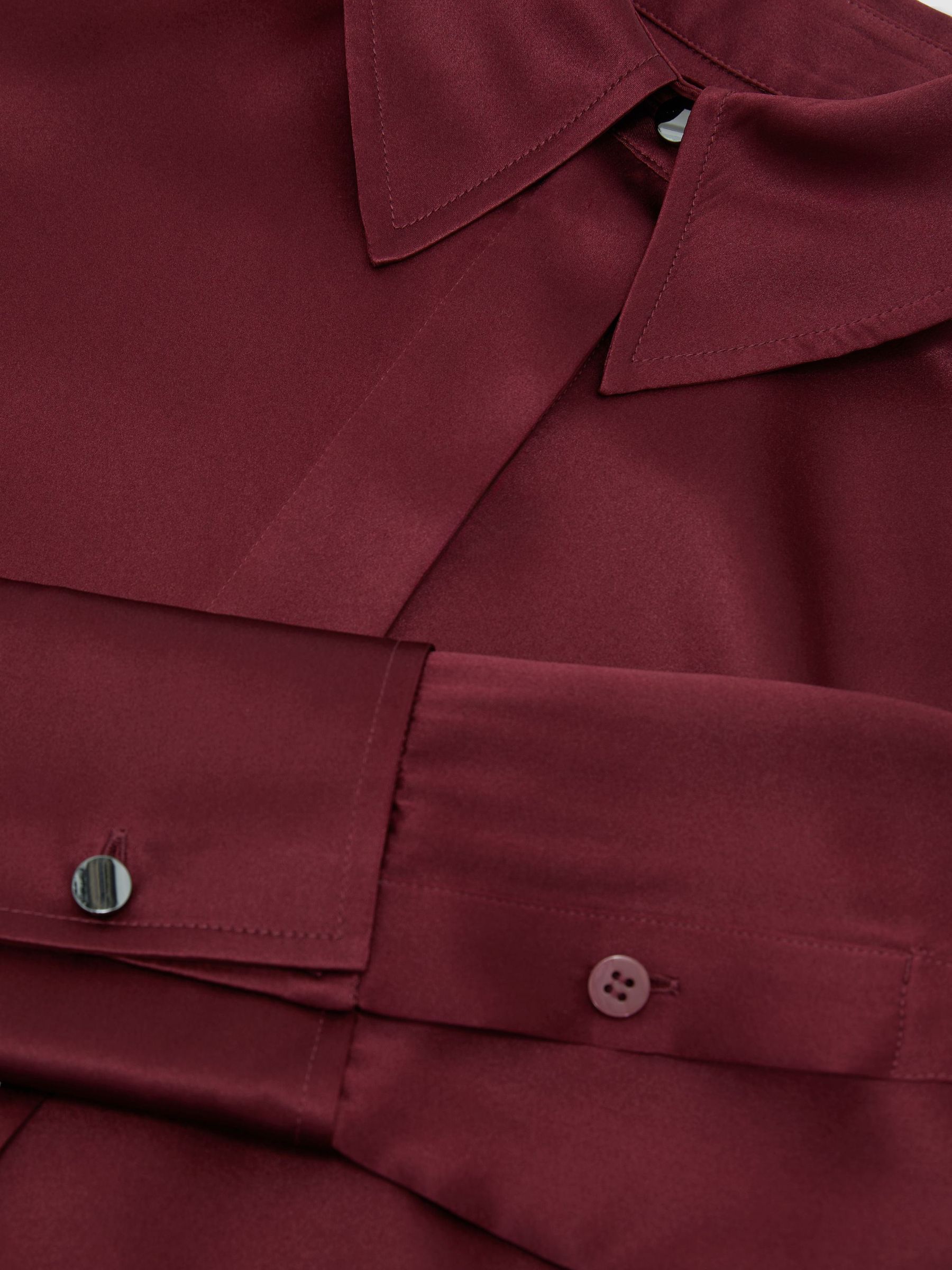 Silk-Satin Concealed-Placket Shirt in Red - Image 6 of 6