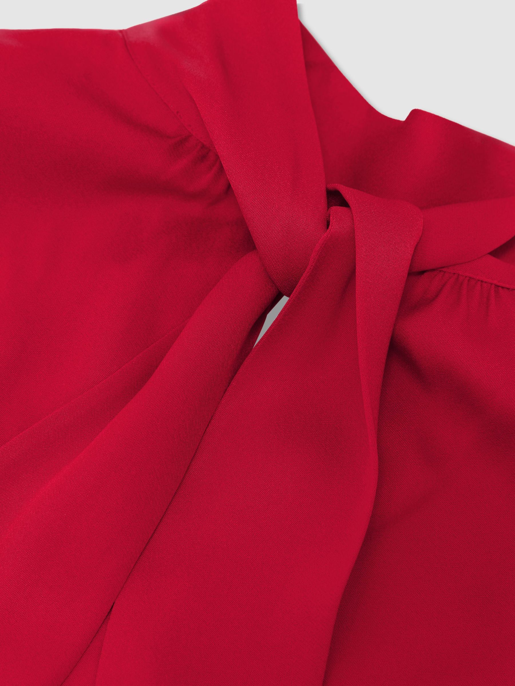High-Neck Tie-Back Keyhole Blouse in Red - Image 7 of 7