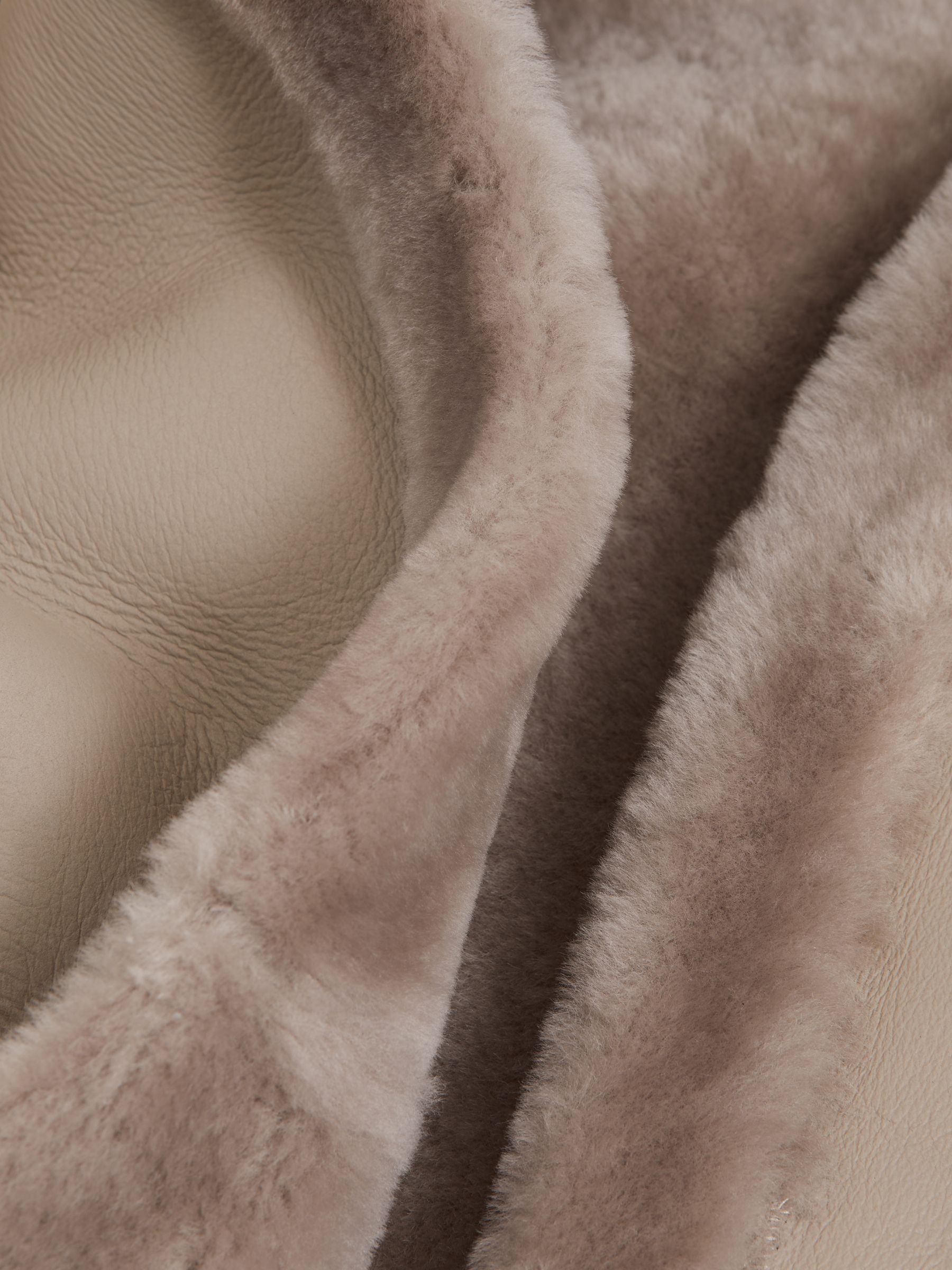 Reversible Leather Shearling Jacket in Light Grey - Image 8 of 9