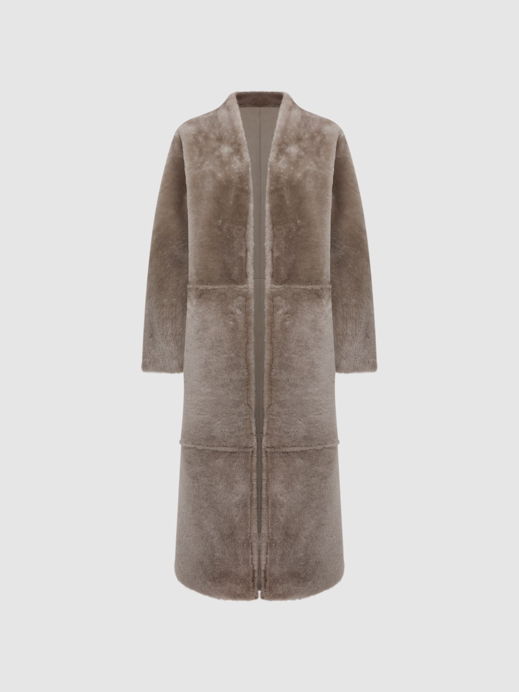 Reversible Leather Shearling Jacket in Light Grey - Image 9 of 9