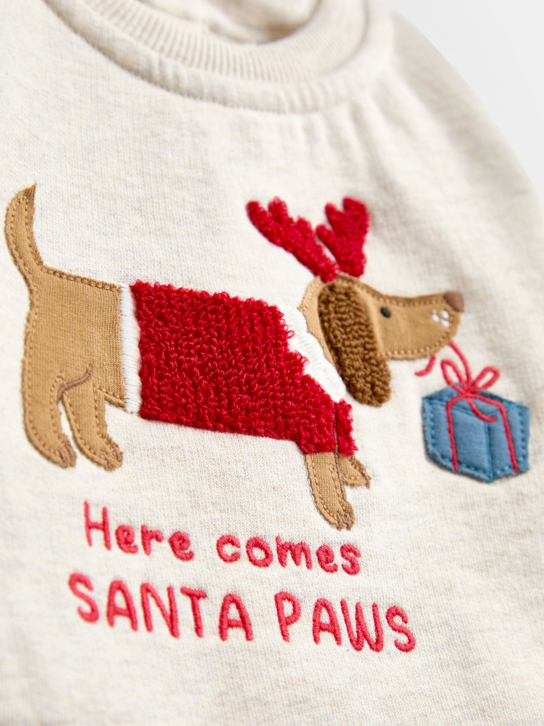 Cream Christmas Sausage Dog Sweatshirt & Trouser Set - Image 6 of 6
