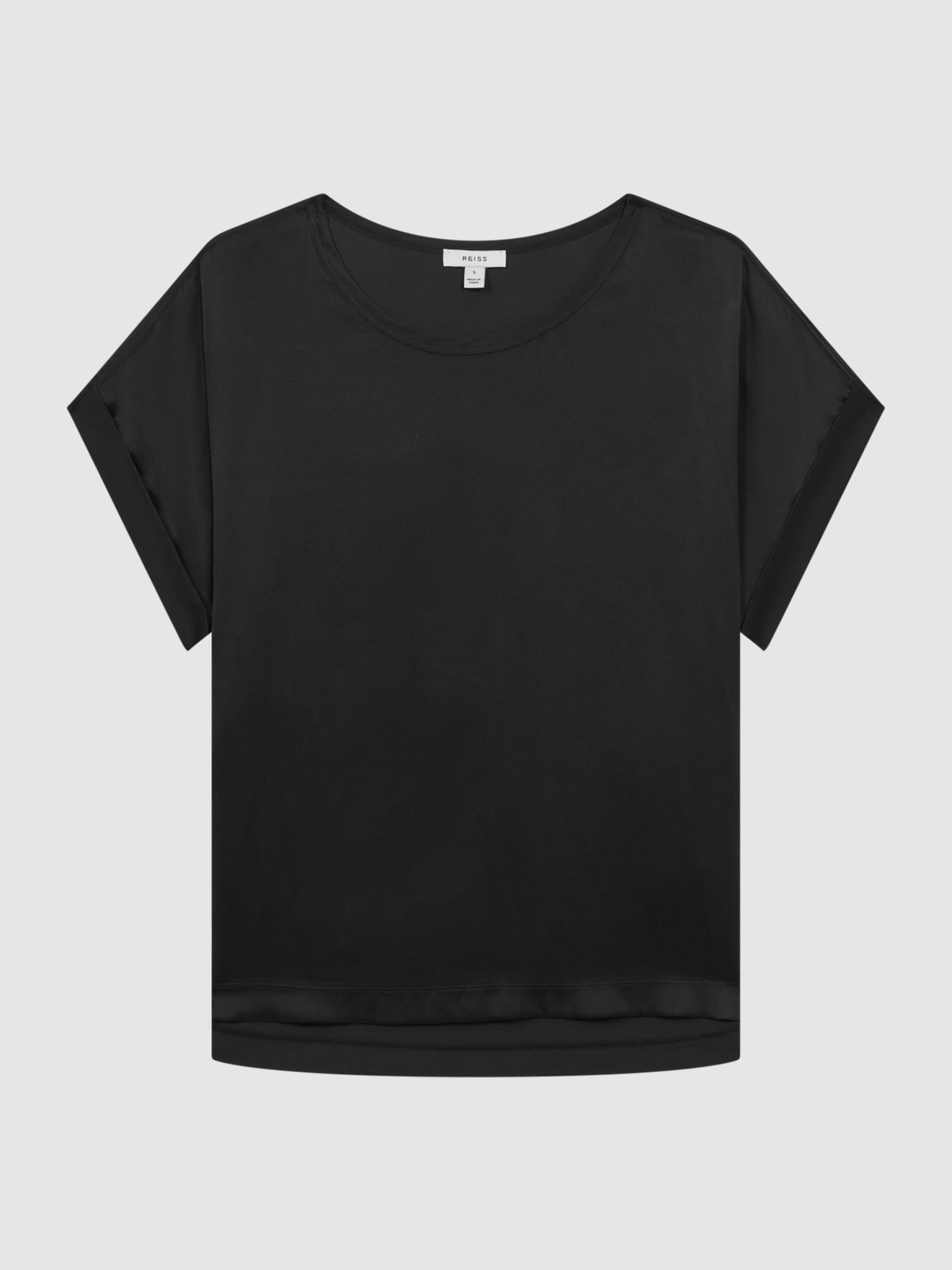 Silk Front Crew Neck T-Shirt in Black - Image 2 of 6