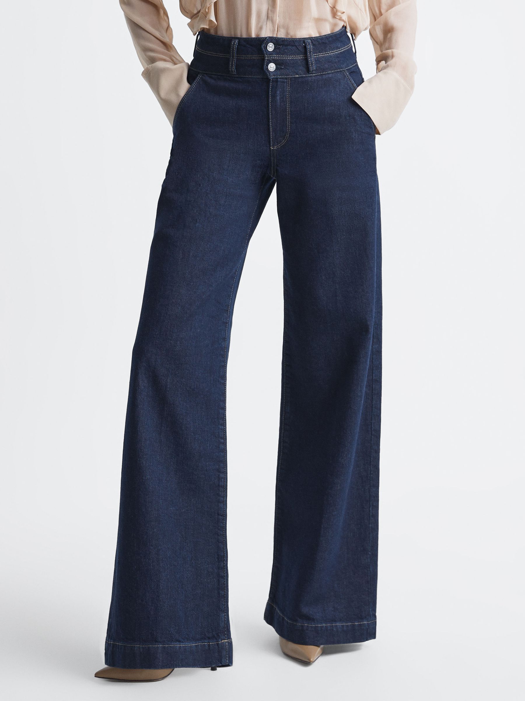 Paige Blue High Rise Double Waistband Wide Leg Jeans in Edinburgh - Image 1 of 5