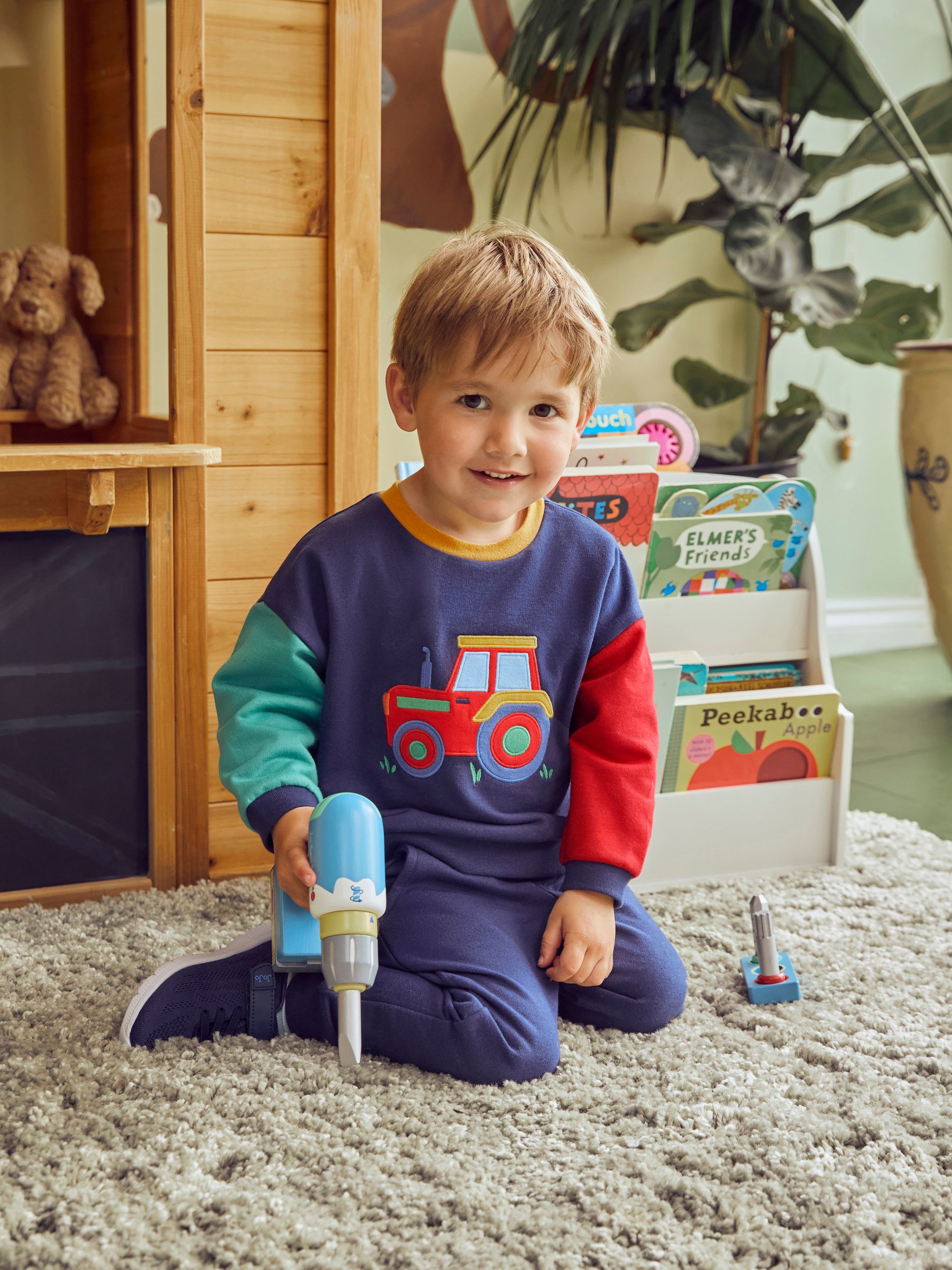 Navy Blue Tractor Appliqué Jersey Sweatshirt & Leggings Set - Image 2 of 8