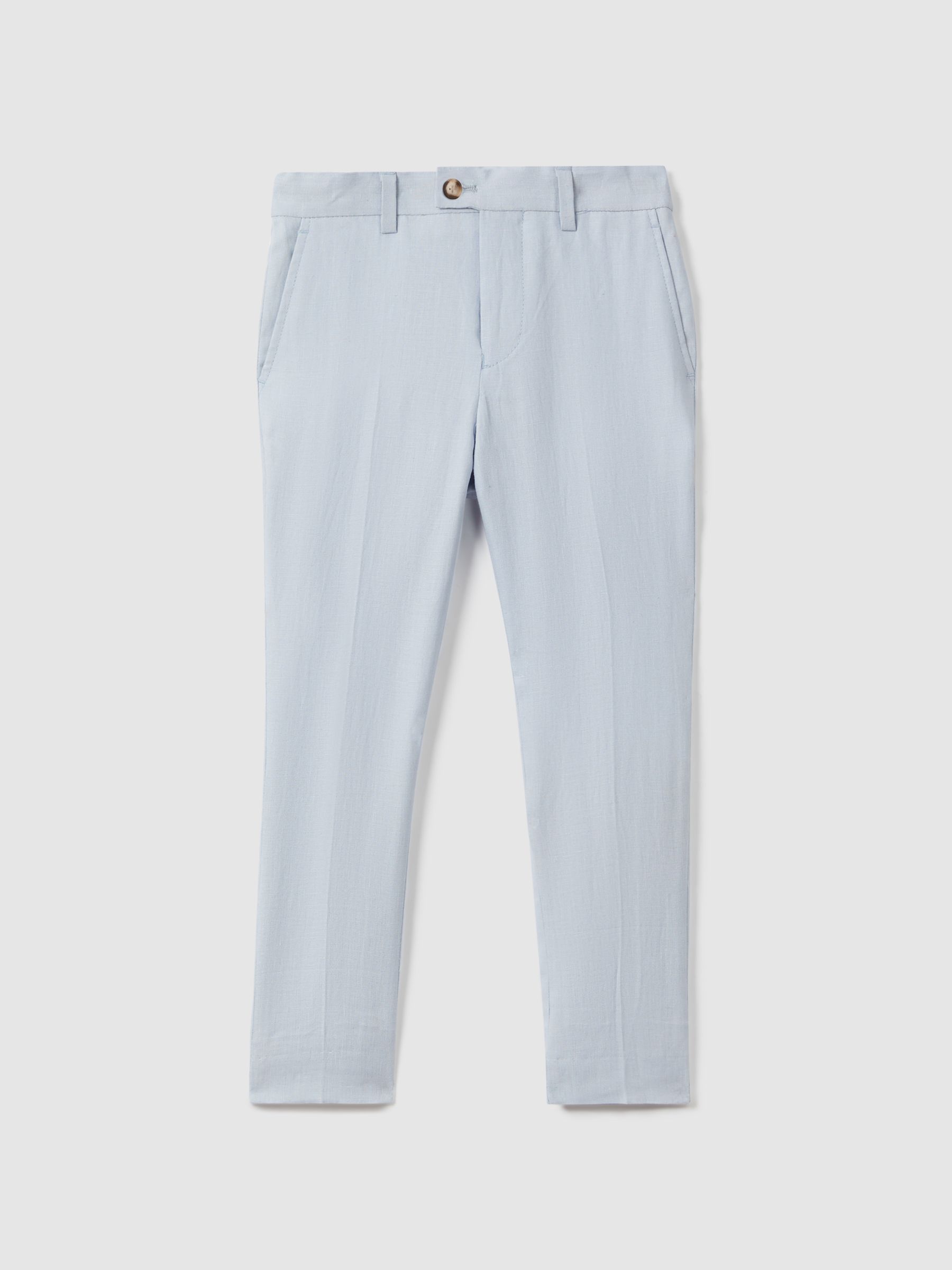 9-13 yrs Slim Fit Linen Adjustable Trousers in Soft Blue - Image 2 of 4