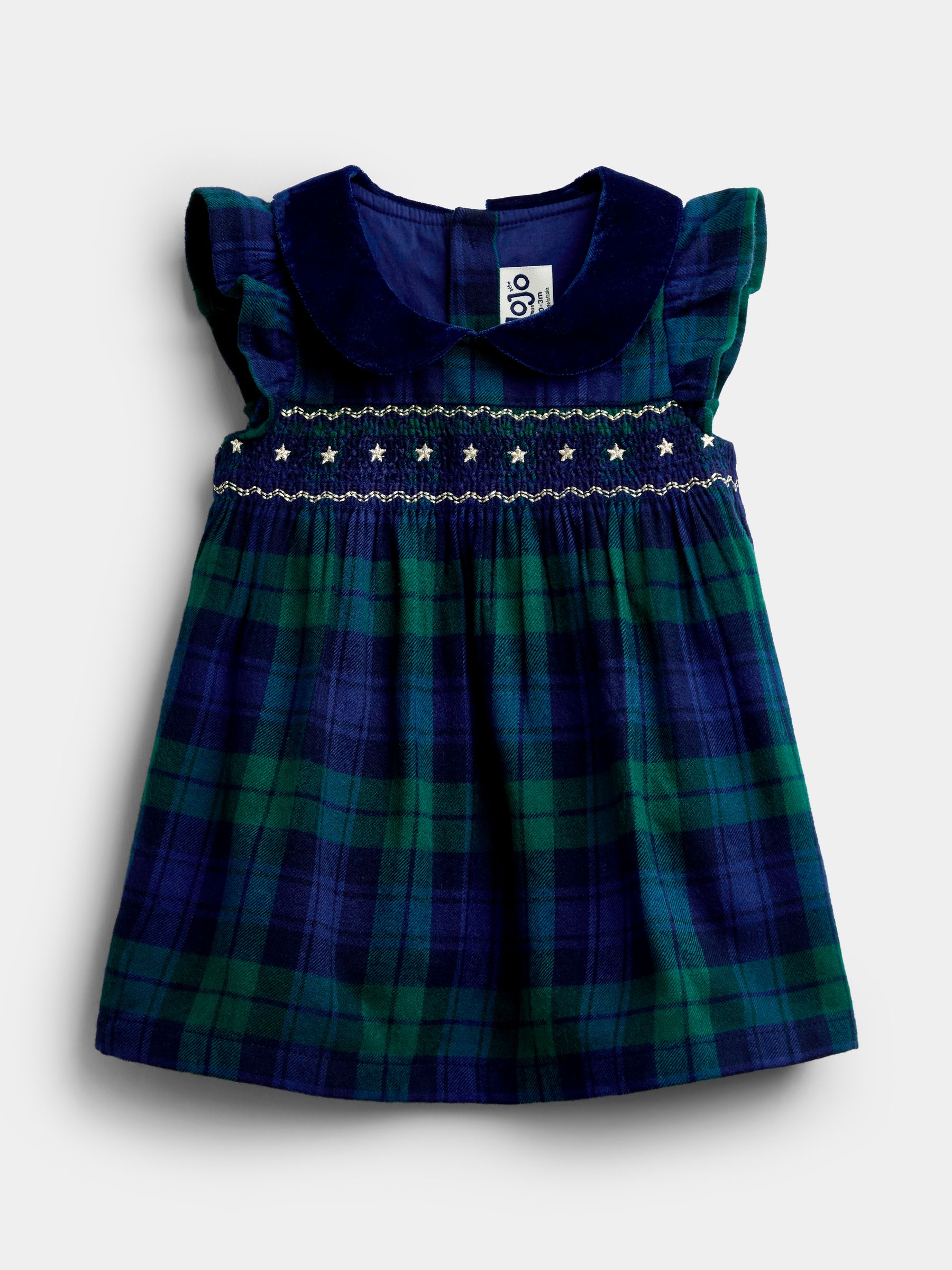Navy Blue Tartan Smocked Baby Dress & Bodysuit Set - Image 2 of 6 Navy Blue Tartan Smocked Baby Dress & Bodysuit Set - Image 2 of 6