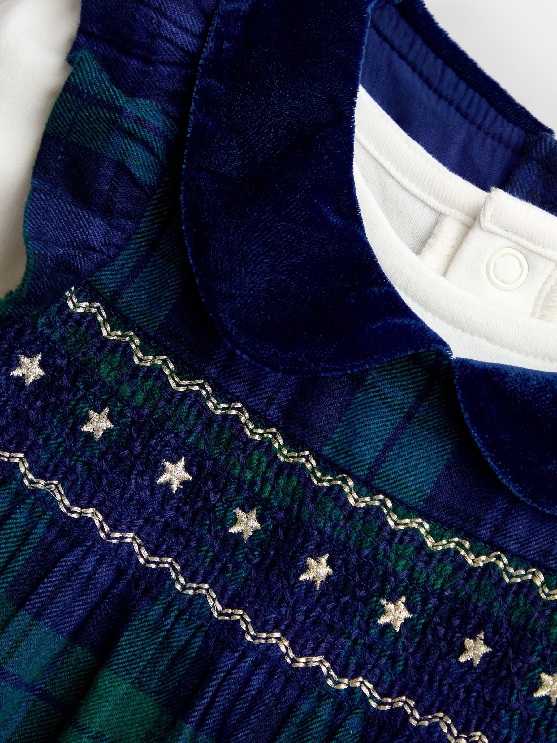 Navy Blue Tartan Smocked Baby Dress & Bodysuit Set - Image 6 of 6 Navy Blue Tartan Smocked Baby Dress & Bodysuit Set - Image 6 of 6