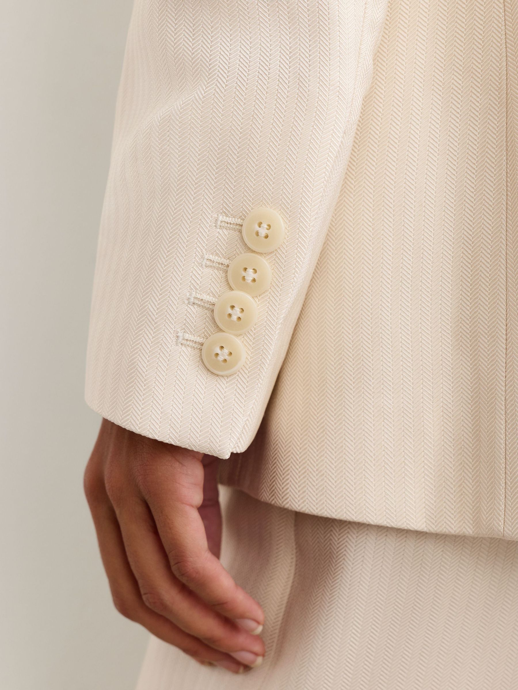 Jacquard-Stripe Collarless Double-Breasted Blazer in Cream - Image 4 of 9