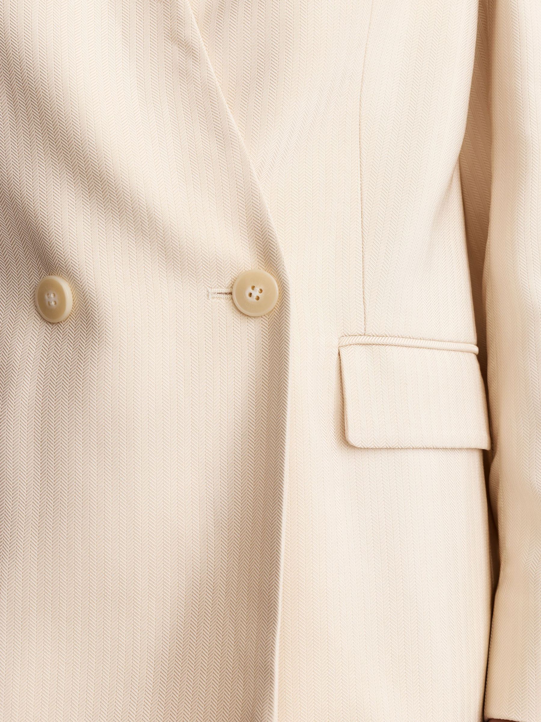 Jacquard-Stripe Collarless Double-Breasted Blazer in Cream - Image 5 of 9