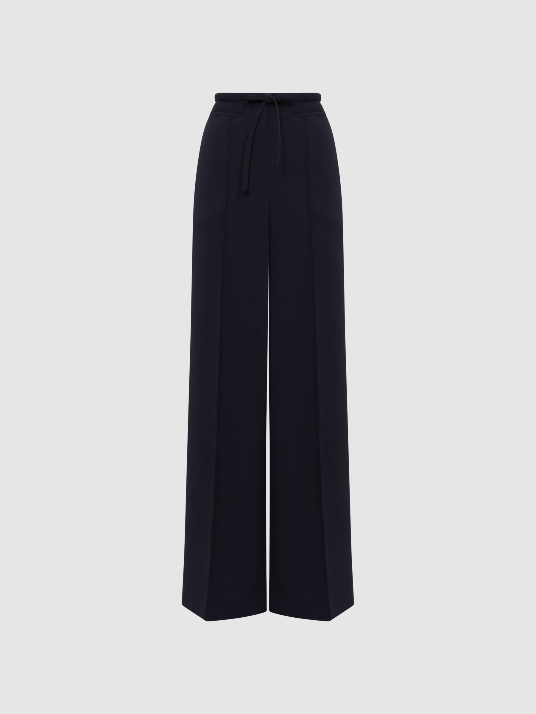 Wide Leg Drawstring Trousers in Navy - Image 2 of 5