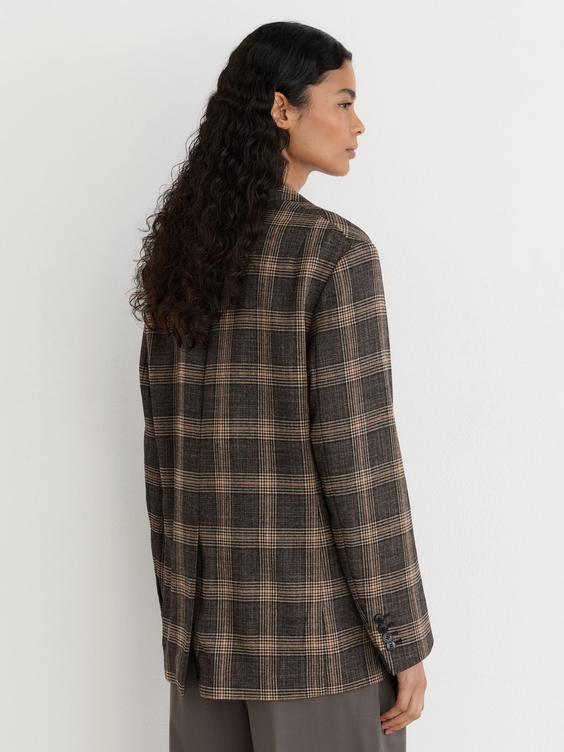 Wool Check Relaxed Single-Breasted Blazer in Brown - Image 5 of 8