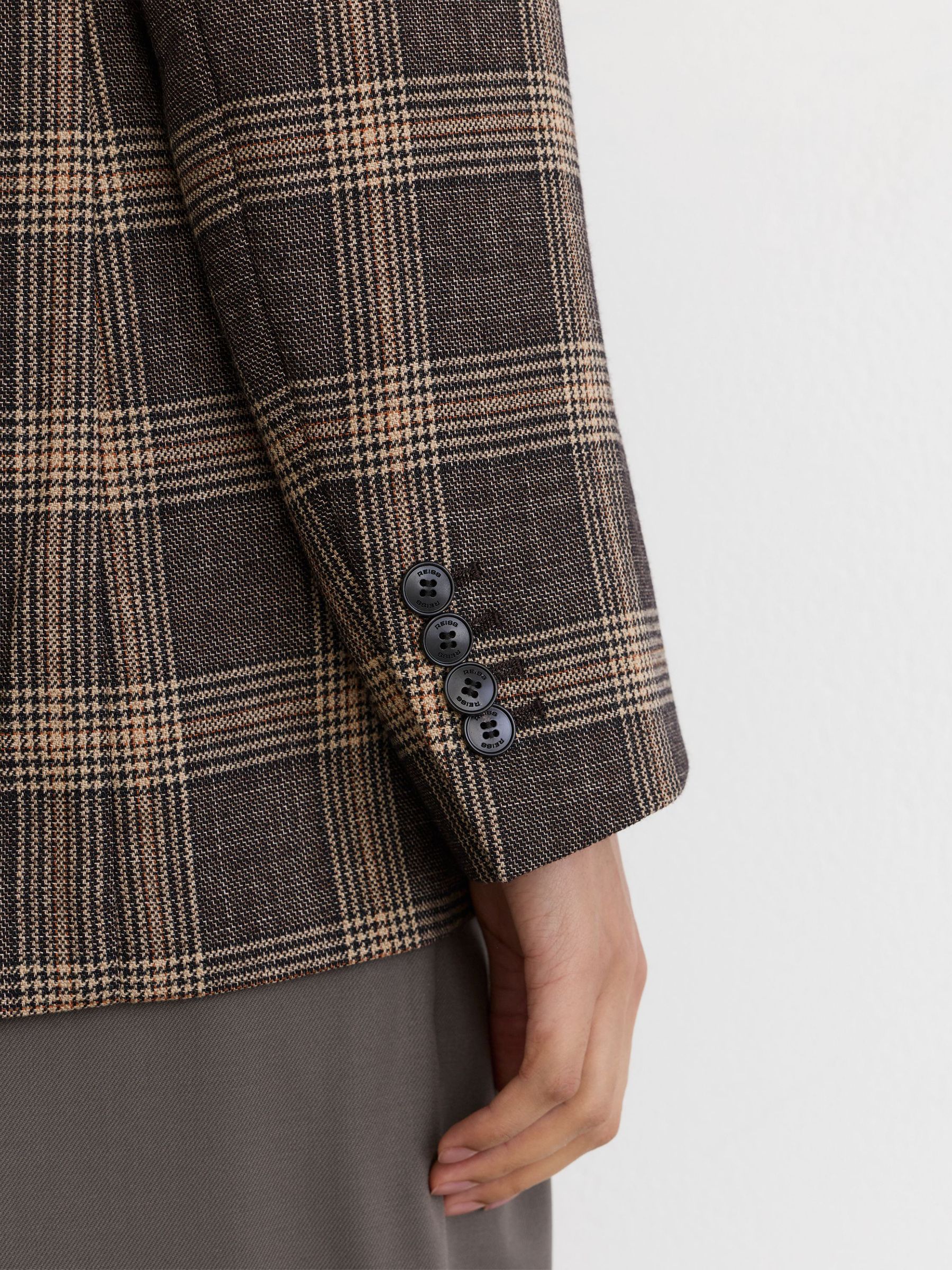 Wool Check Relaxed Single-Breasted Blazer in Brown - Image 6 of 8