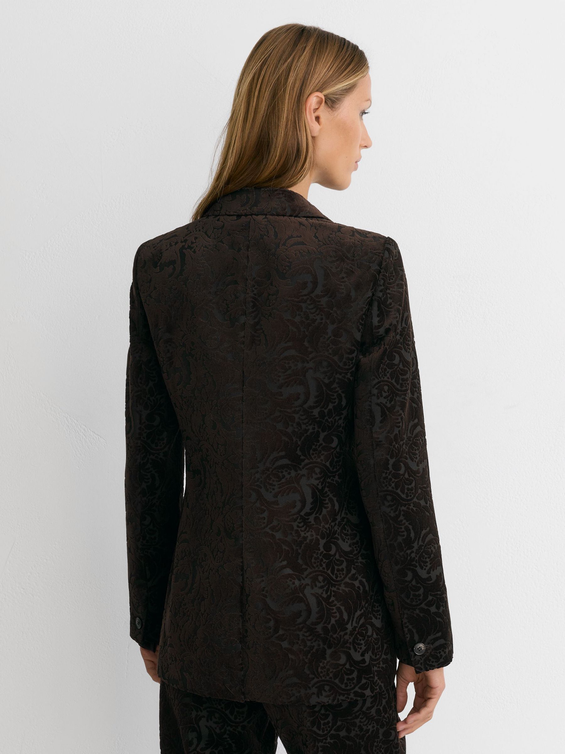 Velvet Flocked Double-Breasted Suit Blazer in Chocolate Brown - Image 7 of 9