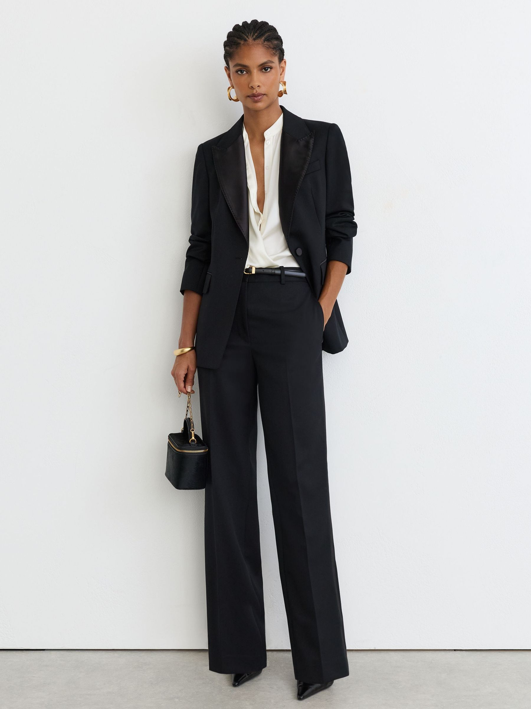 Wool-Blend Straight-Leg Tuxedo Trousers in Black by Reiss