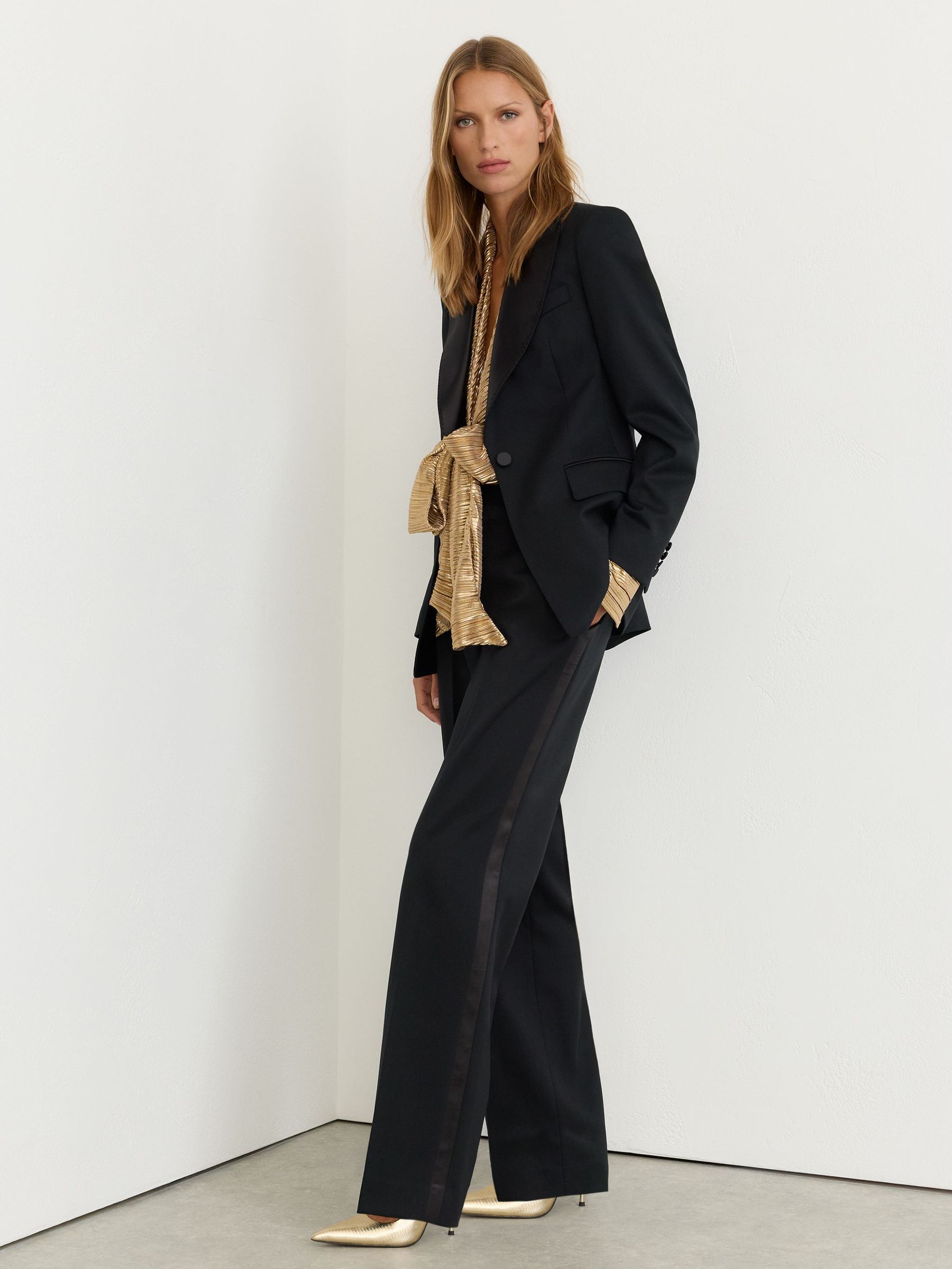 Pantalon de tailleur coupe droite noir en laine mélangée - Image 7 de 8