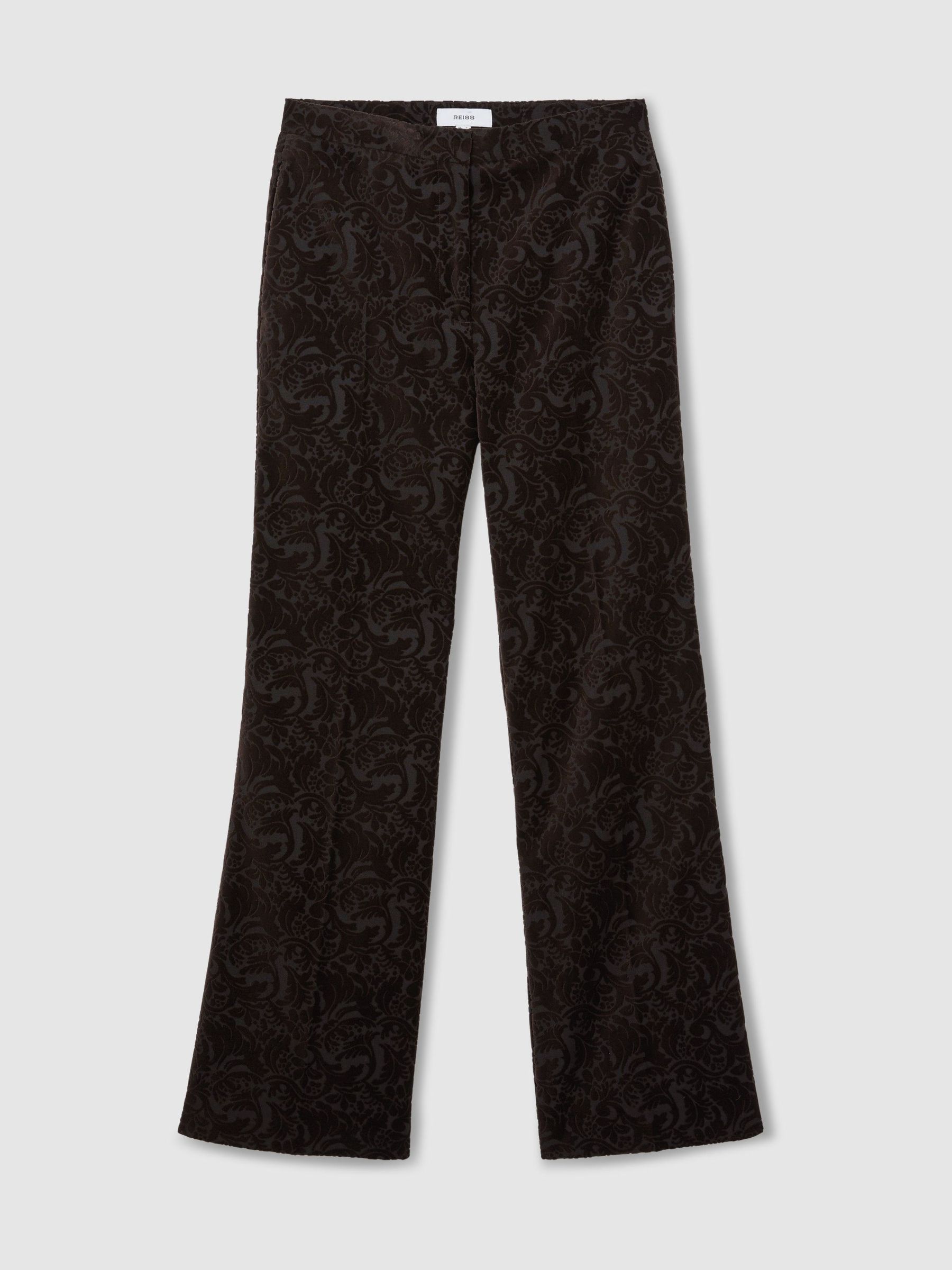 Velvet Flocked Flared Suit Trousers in Chocolate Brown - Image 2 of 7 Velvet Flocked Flared Suit Trousers in Chocolate Brown - Image 2 of 7