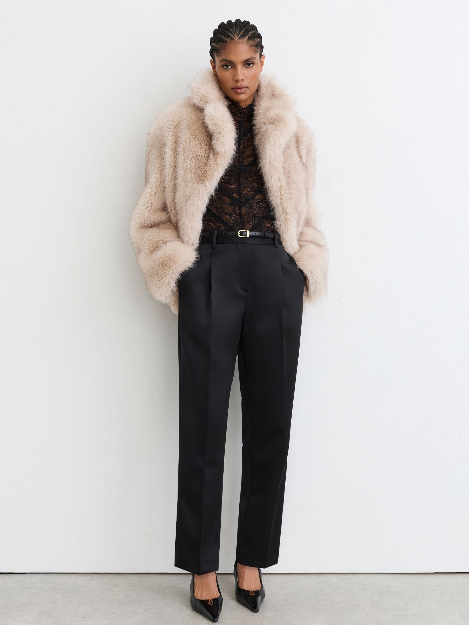 Faux-Fur Coat in Neutral - Image 3 of 8