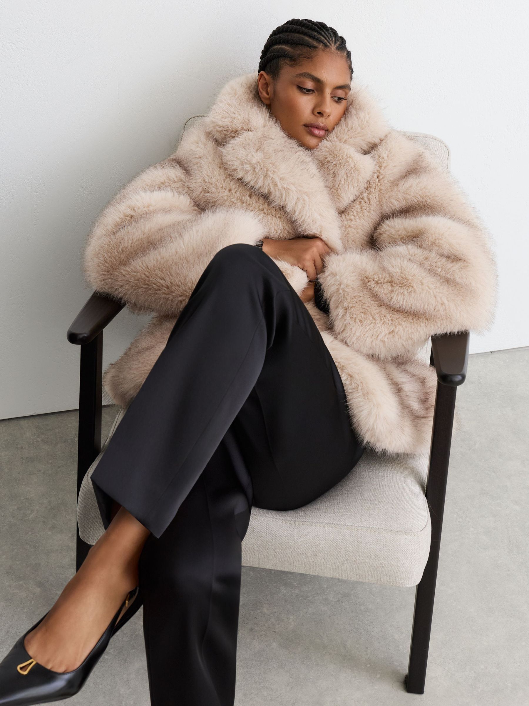 Faux-Fur Coat in Neutral - Image 4 of 8