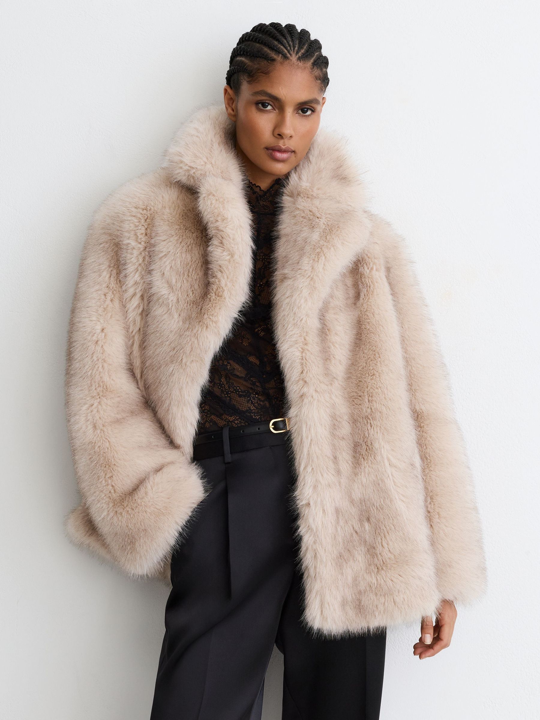 Faux-Fur Coat in Neutral - Image 6 of 8
