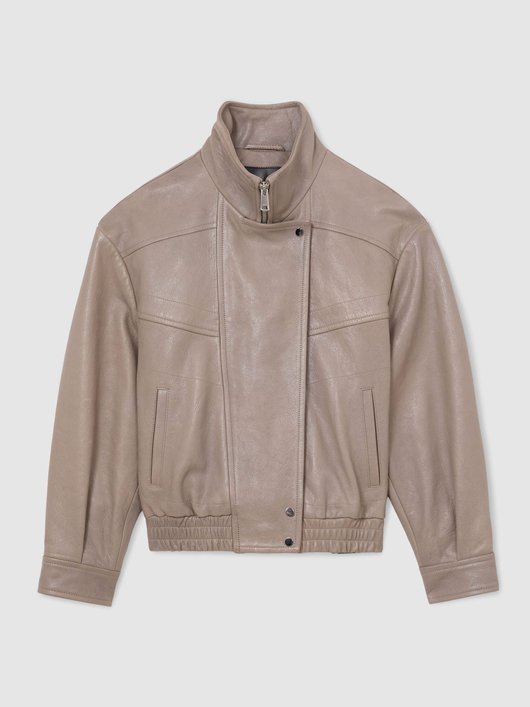 Textured Leather Oversized Jacket in Grey - Image 2 of 8 Textured Leather Oversized Jacket in Grey - Image 2 of 8