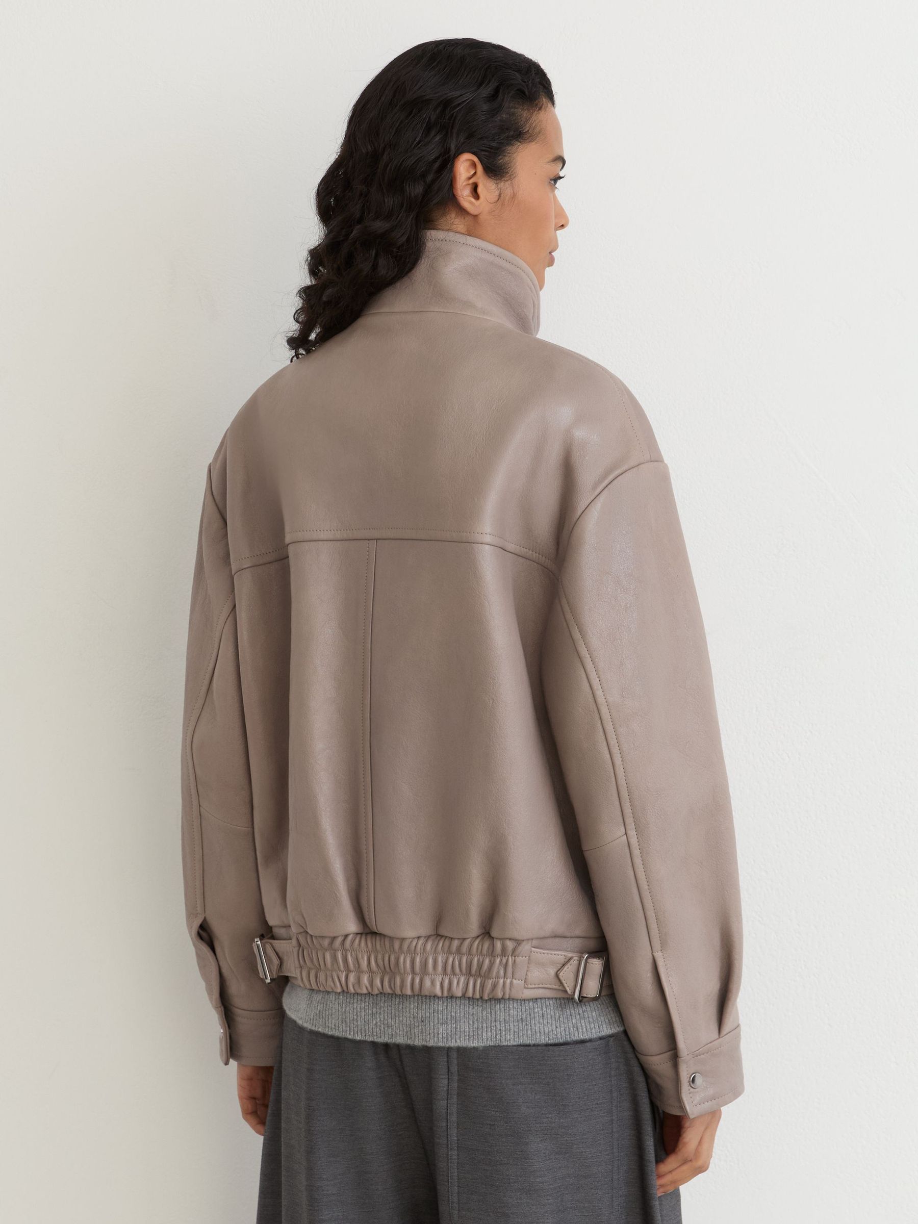 Textured Leather Oversized Jacket in Grey - Image 6 of 8