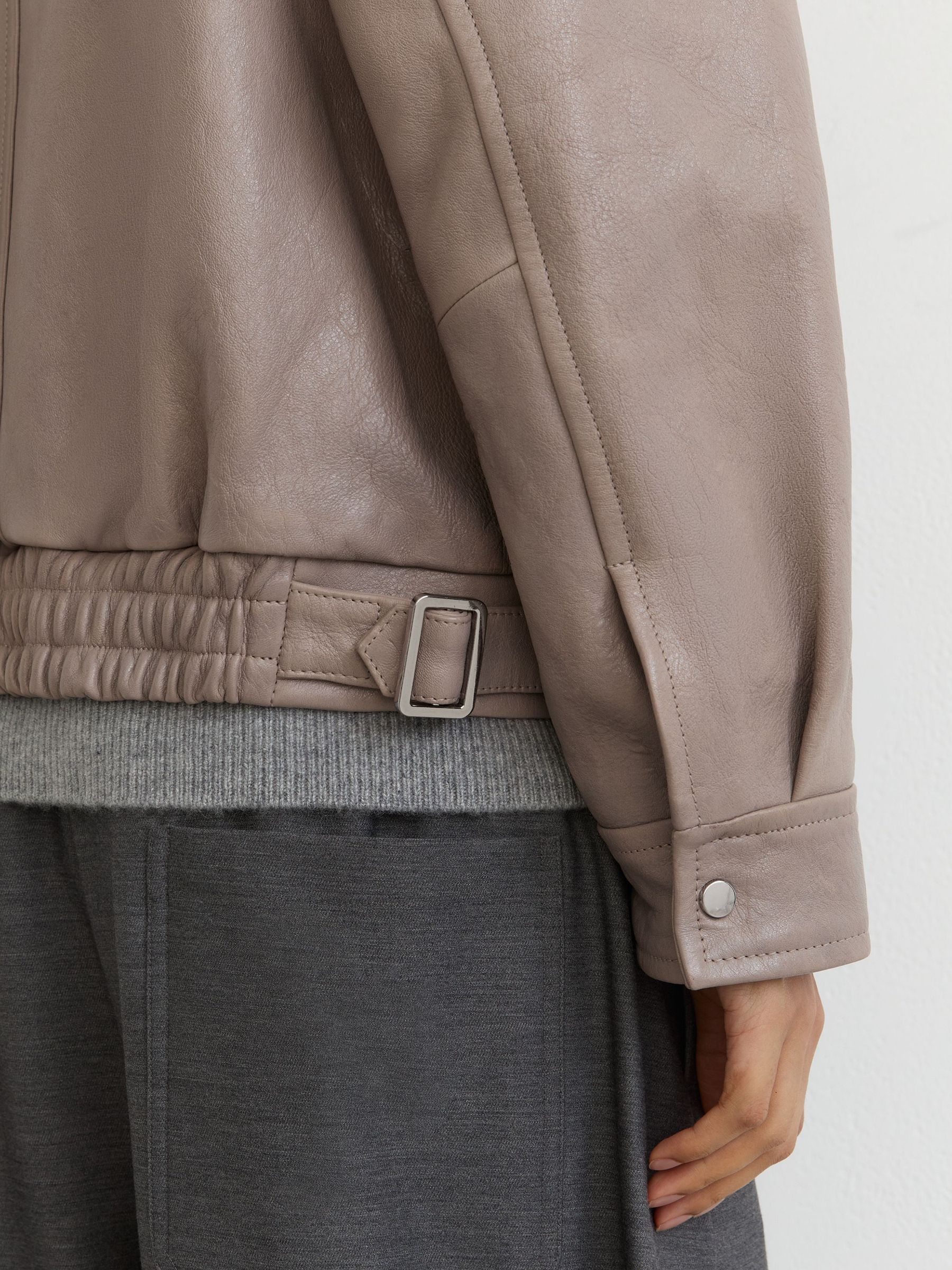 Textured Leather Oversized Jacket in Grey - Image 7 of 8