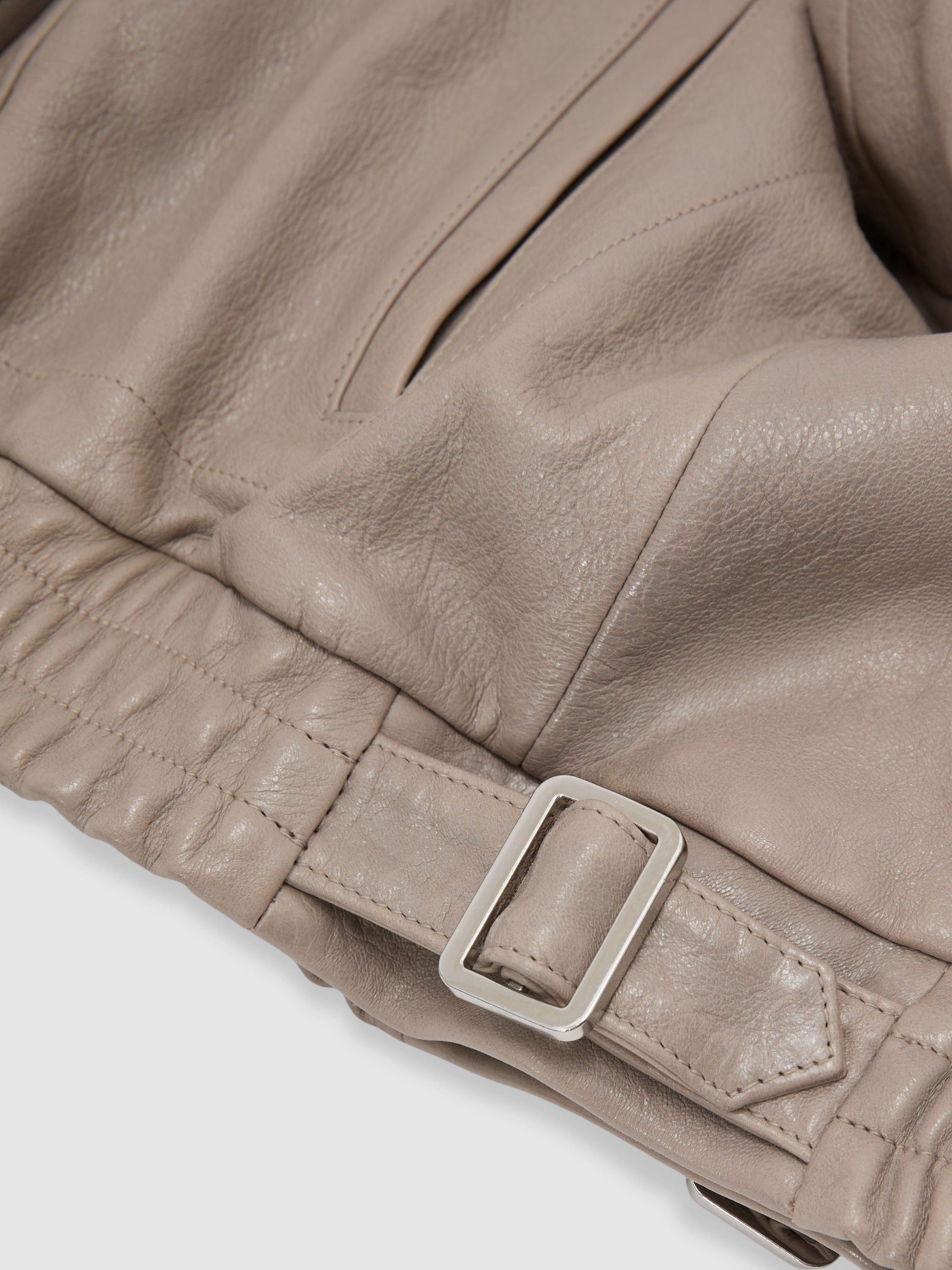 Textured Leather Oversized Jacket in Grey - Image 8 of 8