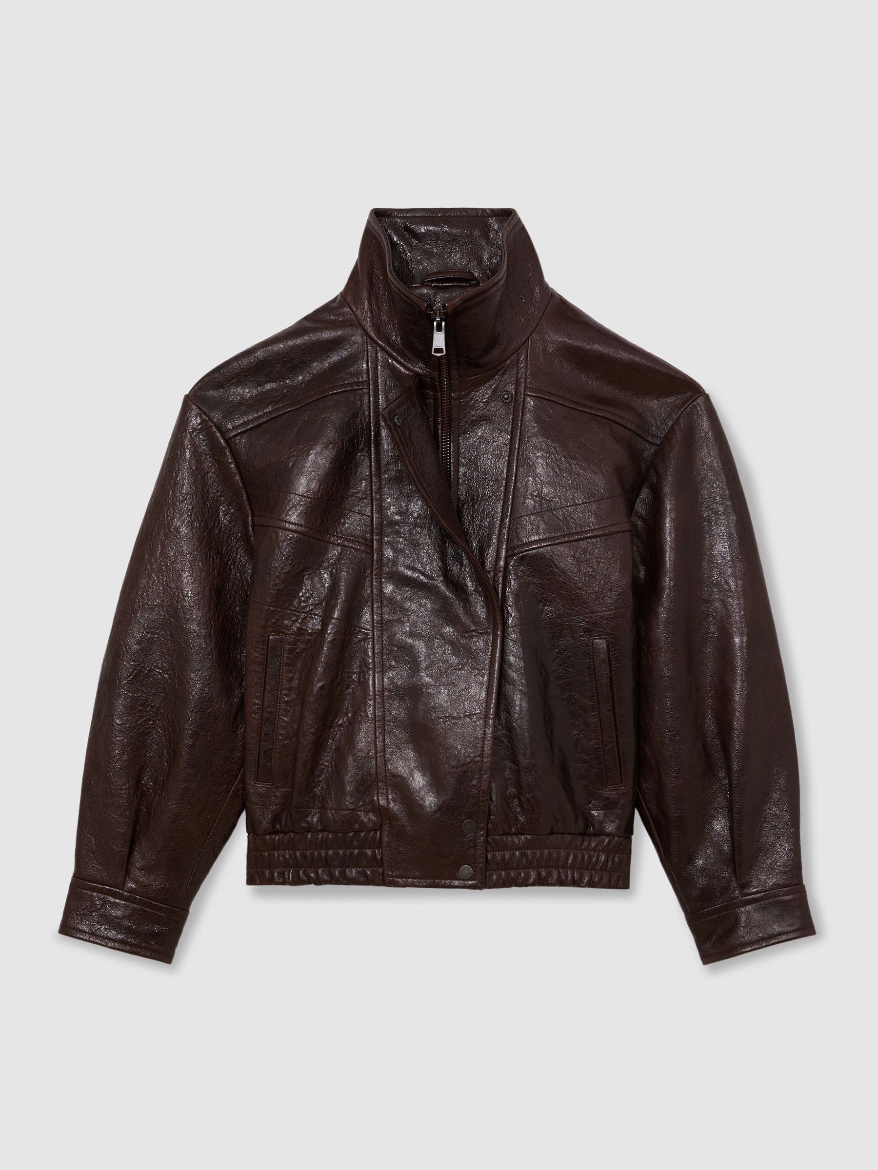 Textured Leather Oversized Jacket in Aubergine - Image 2 of 4