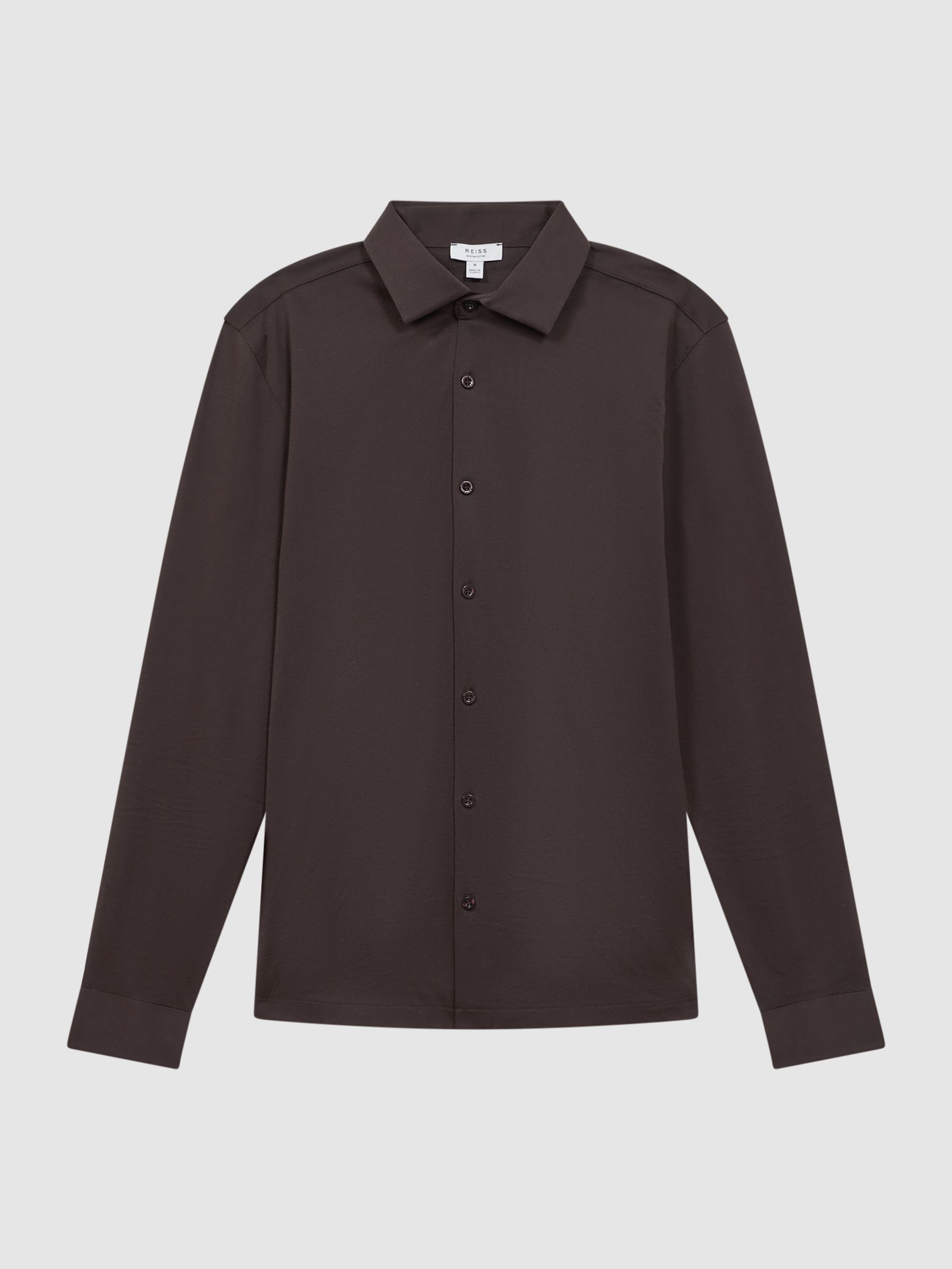 Mercerised Cotton Button-Through Shirt in Chocolate - Image 2 of 5