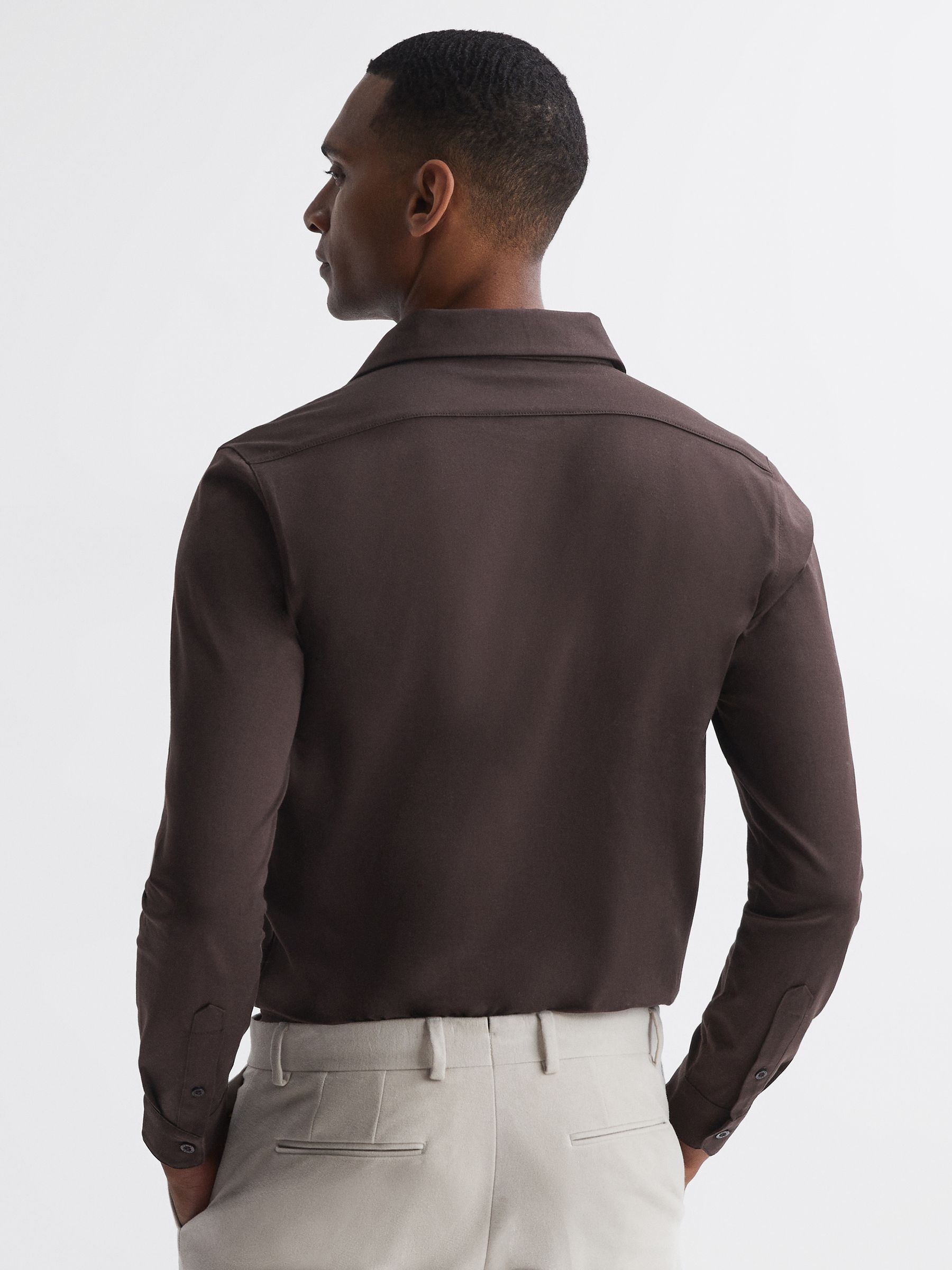 Mercerised Cotton Button-Through Shirt in Chocolate - Image 5 of 5