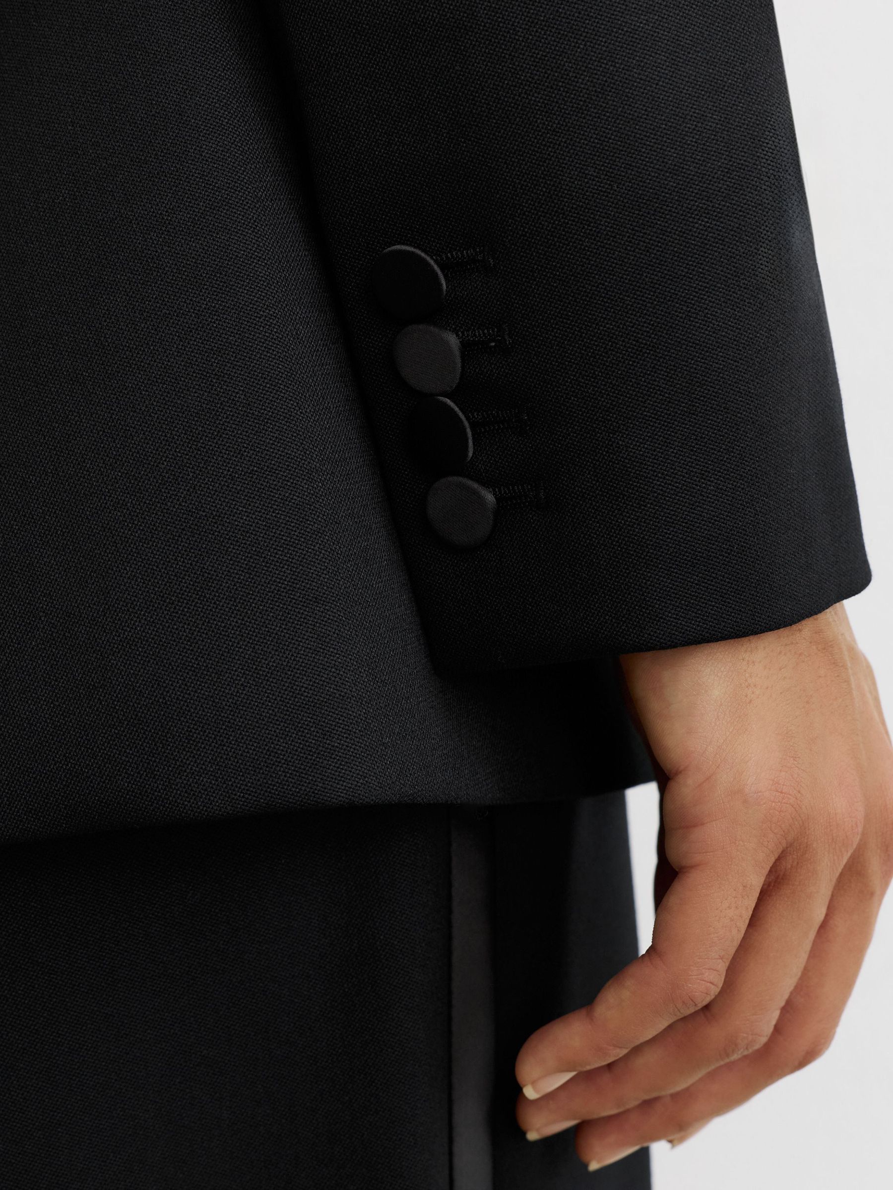 Wool-Blend Single-Breasted Tuxedo Blazer in Black - Image 5 of 7