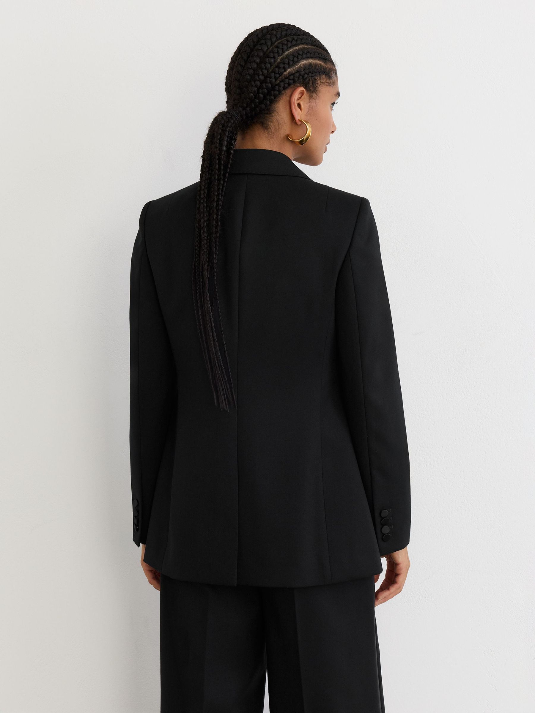 Wool-Blend Single-Breasted Tuxedo Blazer in Black - Image 6 of 7