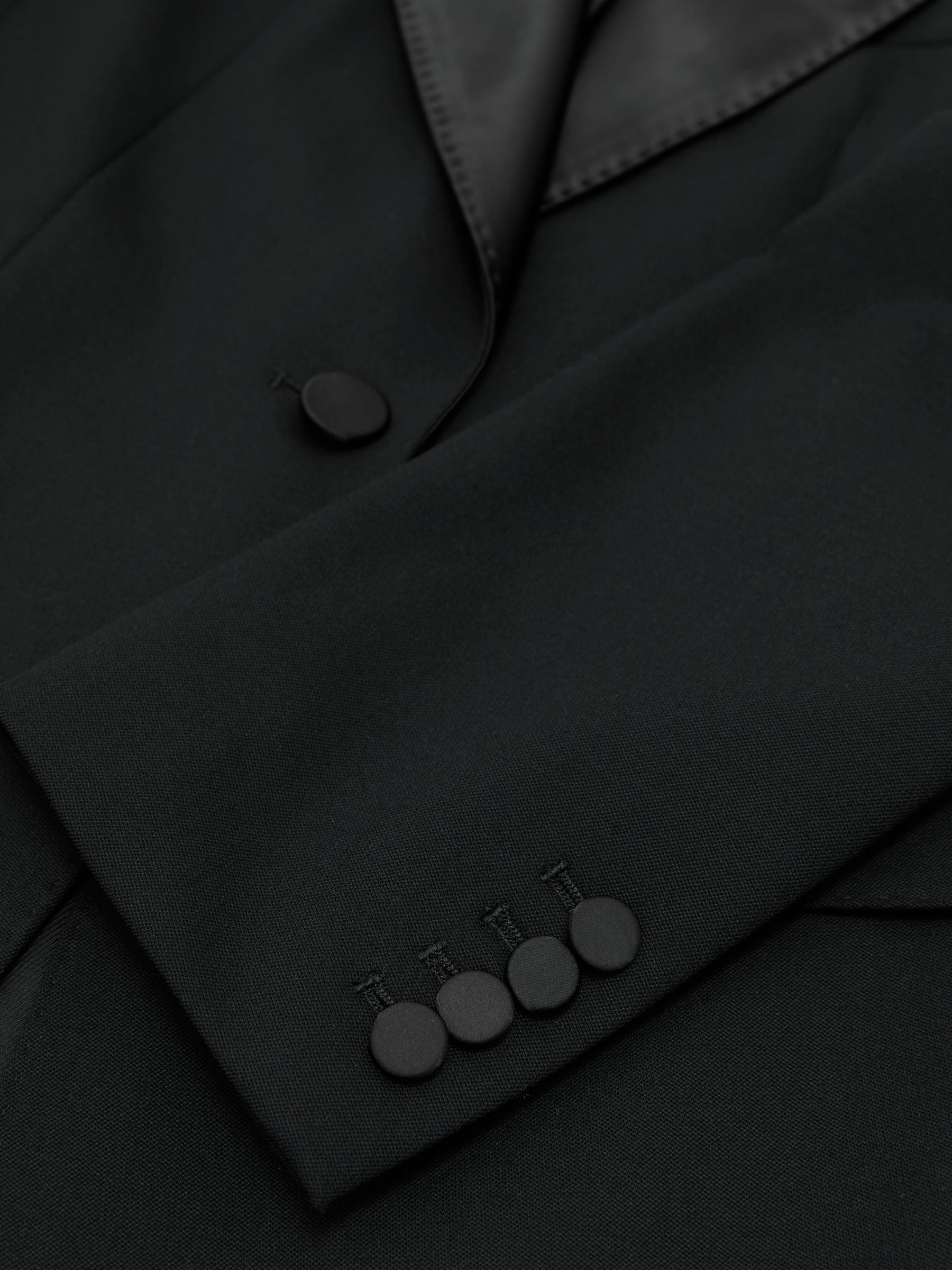 Wool-Blend Single-Breasted Tuxedo Blazer in Black - Image 7 of 7