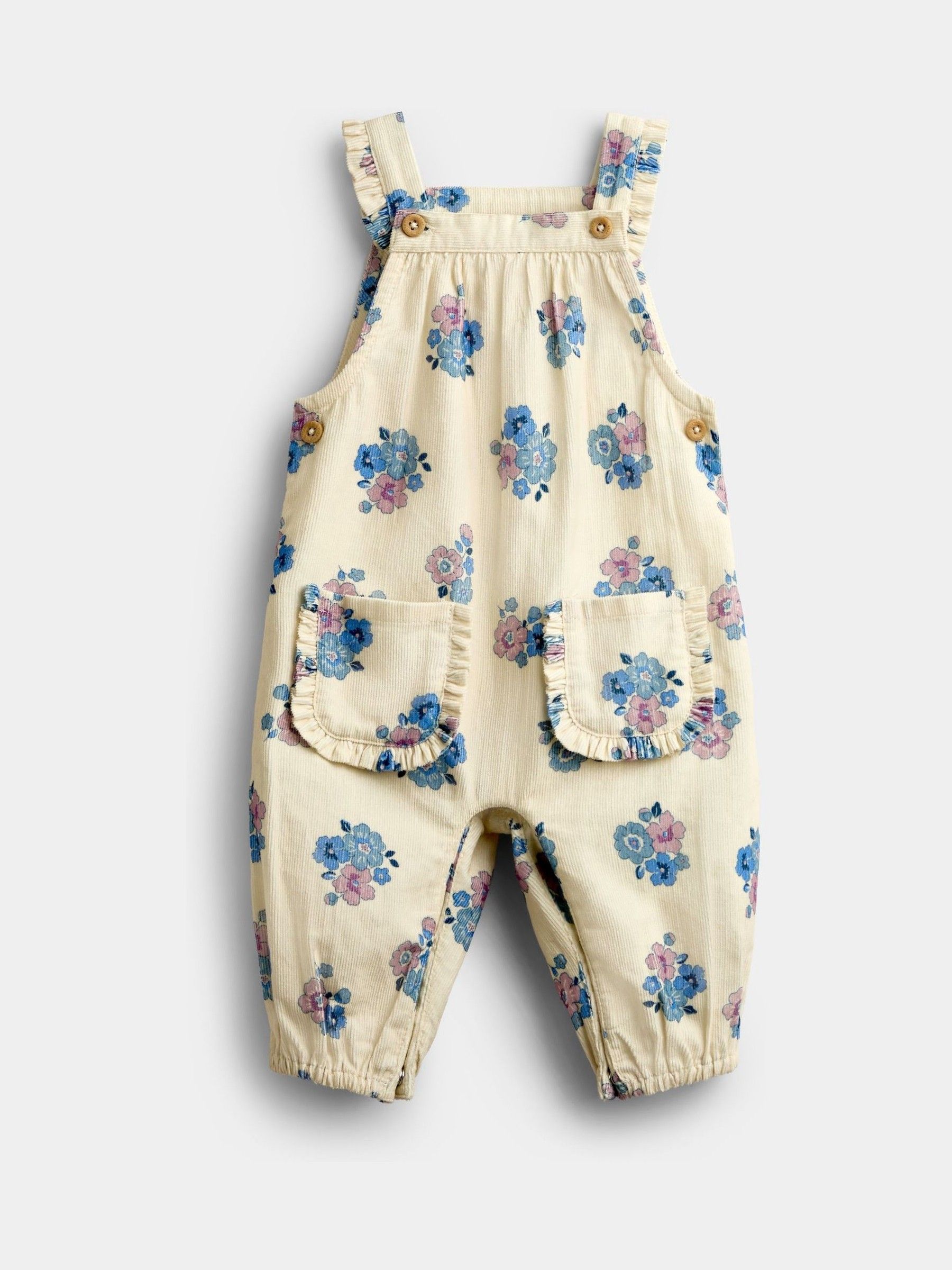 Dusky Blue Floral Floral Printed Cord Dungaree And Body Set - Image 4 of 6